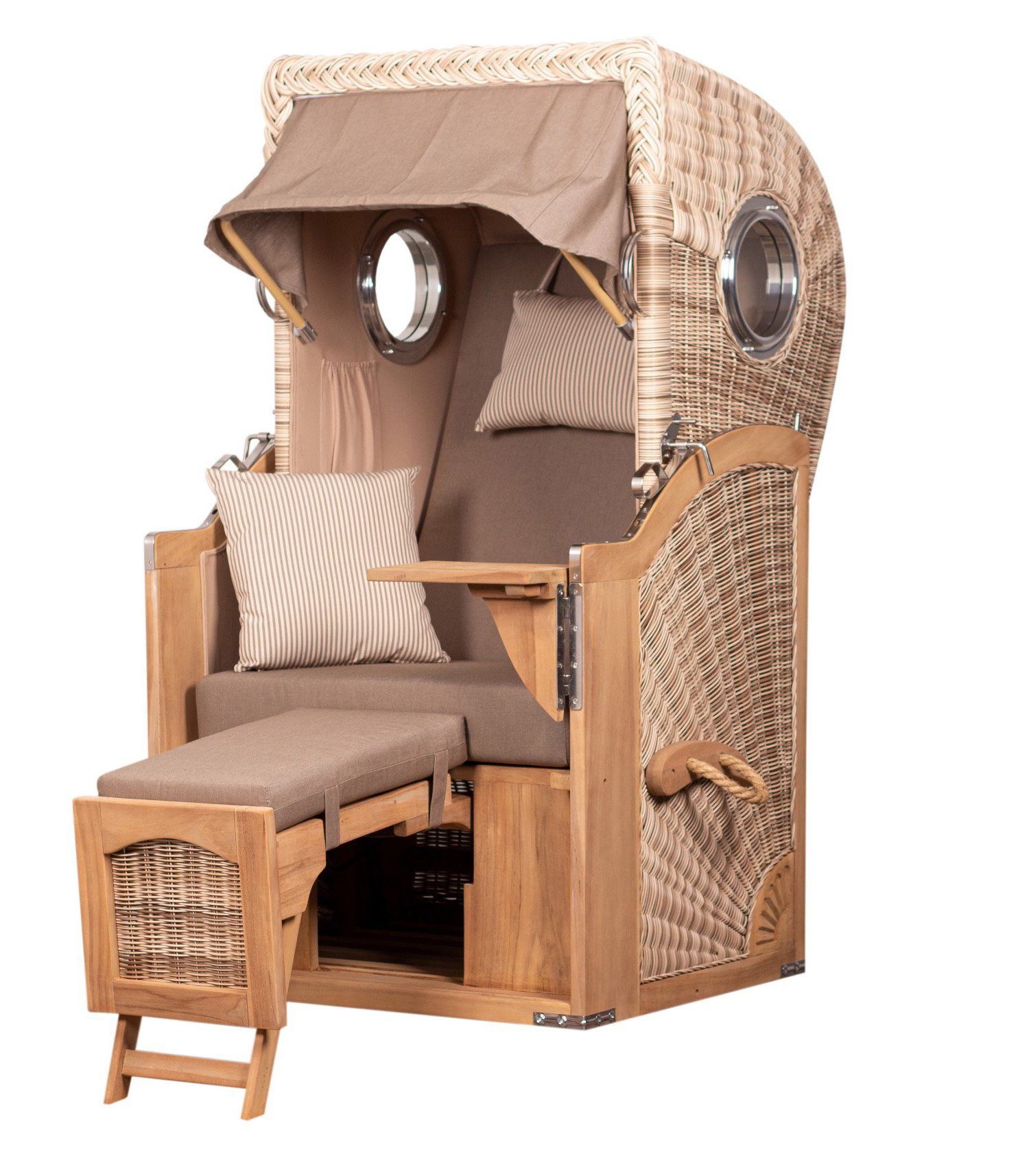 bene living Strandkorb Ammersee 1-Sitzer Teak - PE shell - Modell 534, BxTxH: 96x80x165 cm, Volllieger ca. 175 Grad, Ostsee-Strandkorb, inkl. Liftersystem und Bullaugen