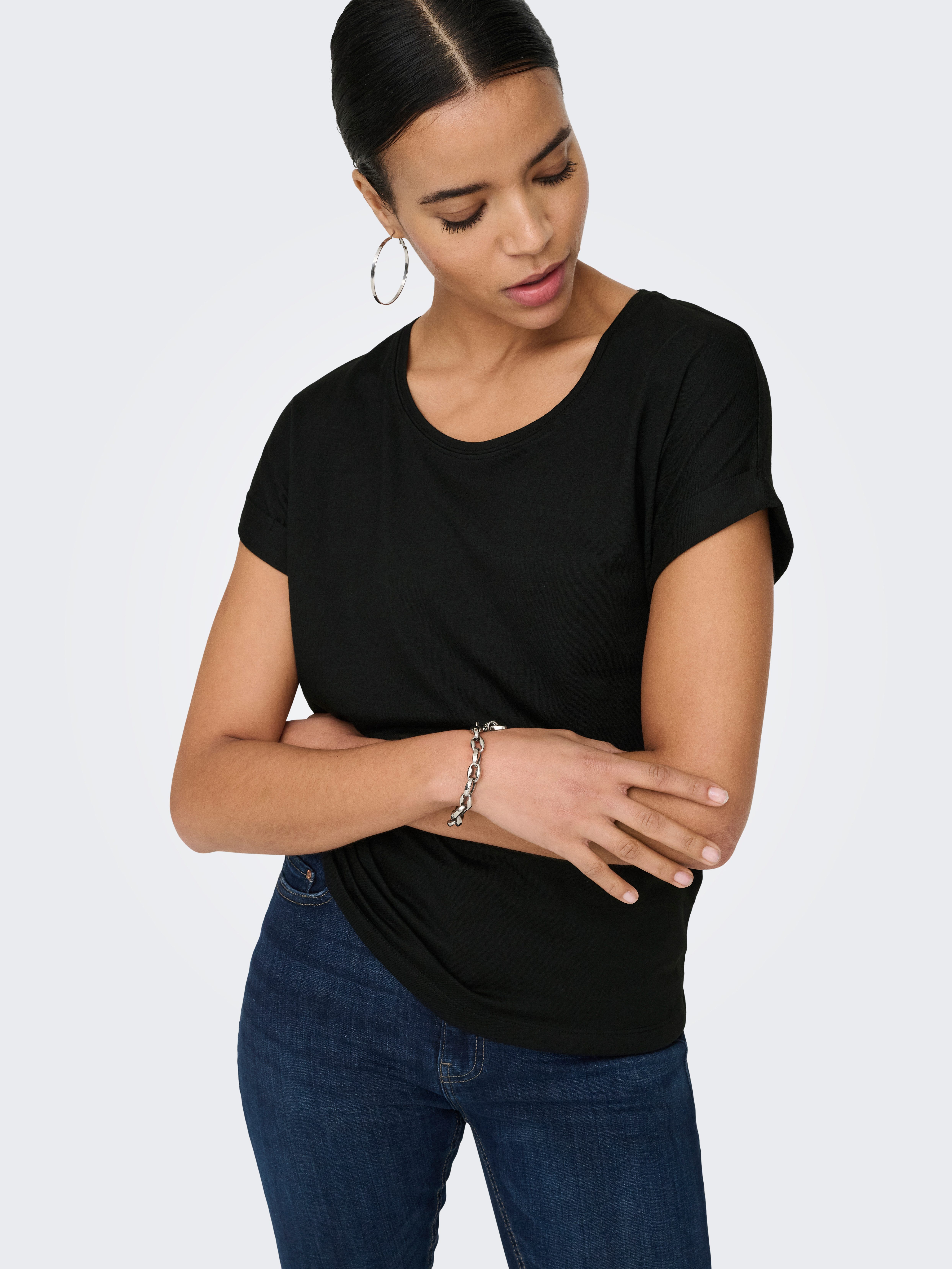ONLY T-Shirt ONLMOSTER – T-Shirt mit melierter Optik und elastischem Material meliert, casual, lässig geschnitten, Viskosemischung, Rundhals