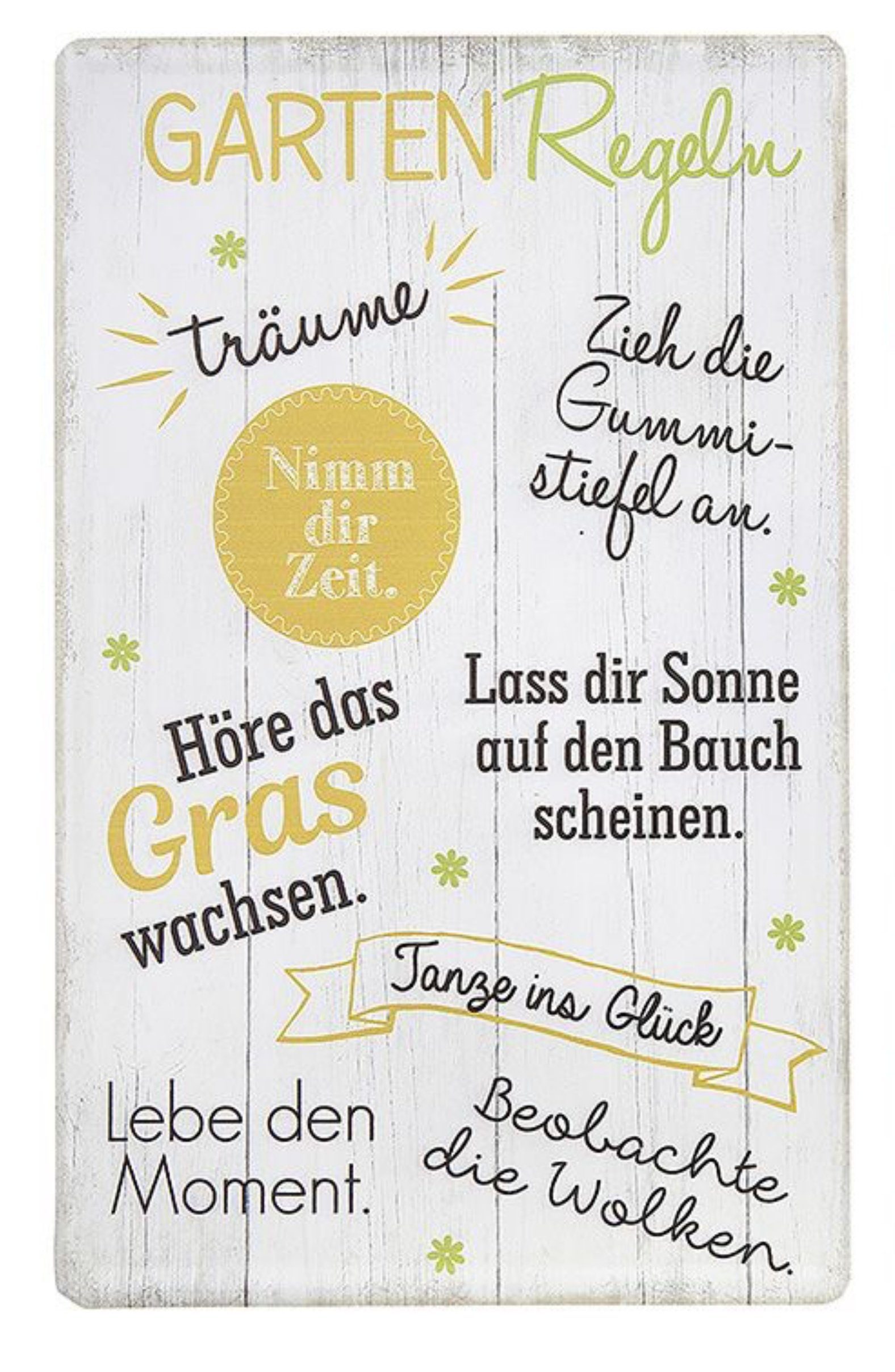 GILDE Wandbild, Garten, Garten Holzlook Blechschild Modell GARTENREGELN TANZ INS GLueC