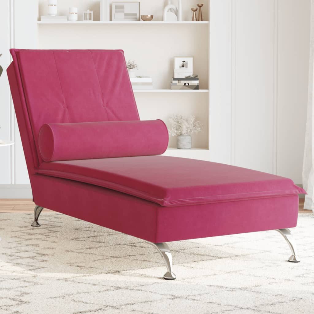 vidaXL Chaiselongue Massage-Chaiselongue mit Nackenrolle Weinrot Samt