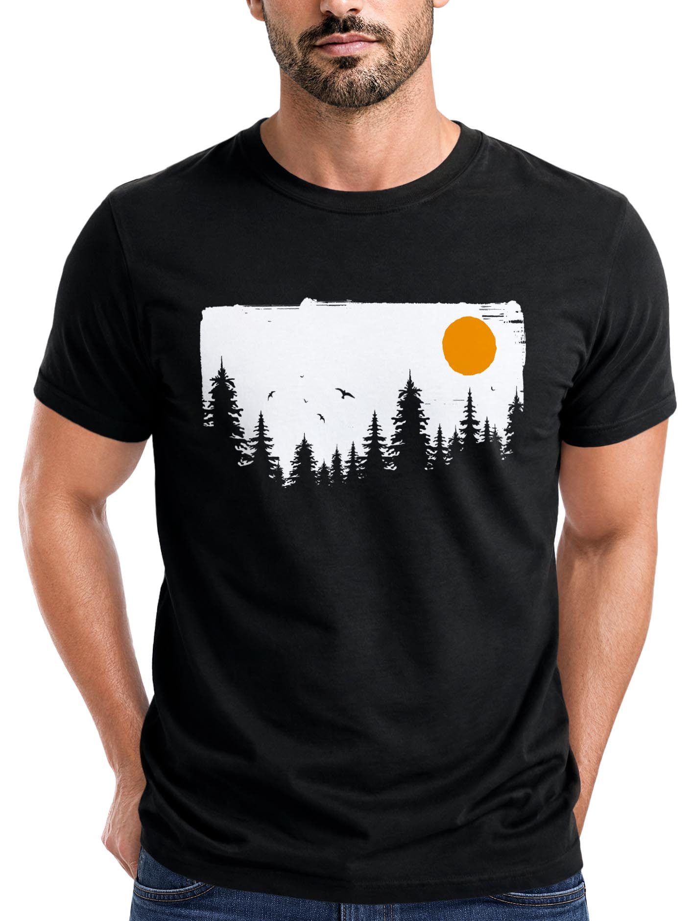 Neverless Print-Shirt Herren T-Shirt Wald Bäume Outdoor Adventure Abenteuer Natur-Liebhaber mit Print