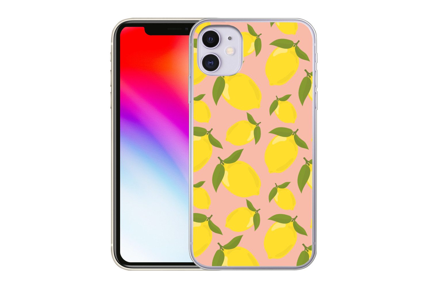 MuchoWow Handyhülle für Apple iPhone 11 Zitronen - Gelb - Rosa - Muster - Obst, Smartphone-Bumper, Print, Handy Schutzhülle Dünn