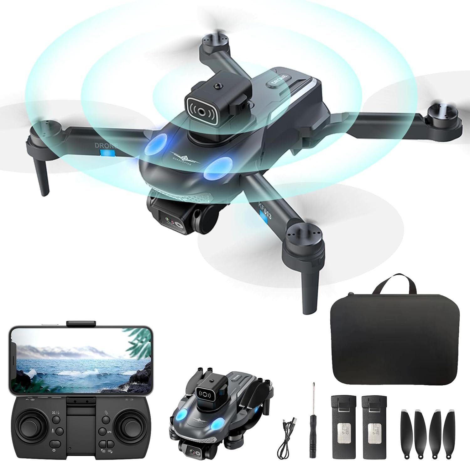 OBEST Drohne mit Einstellbarer Kamera Faltbar RC Quadrocopter GPS Drohne (4K HD, mit 360° Hindernisvermeidung, Follow-Me Drone für Anfänger Erwachsener)