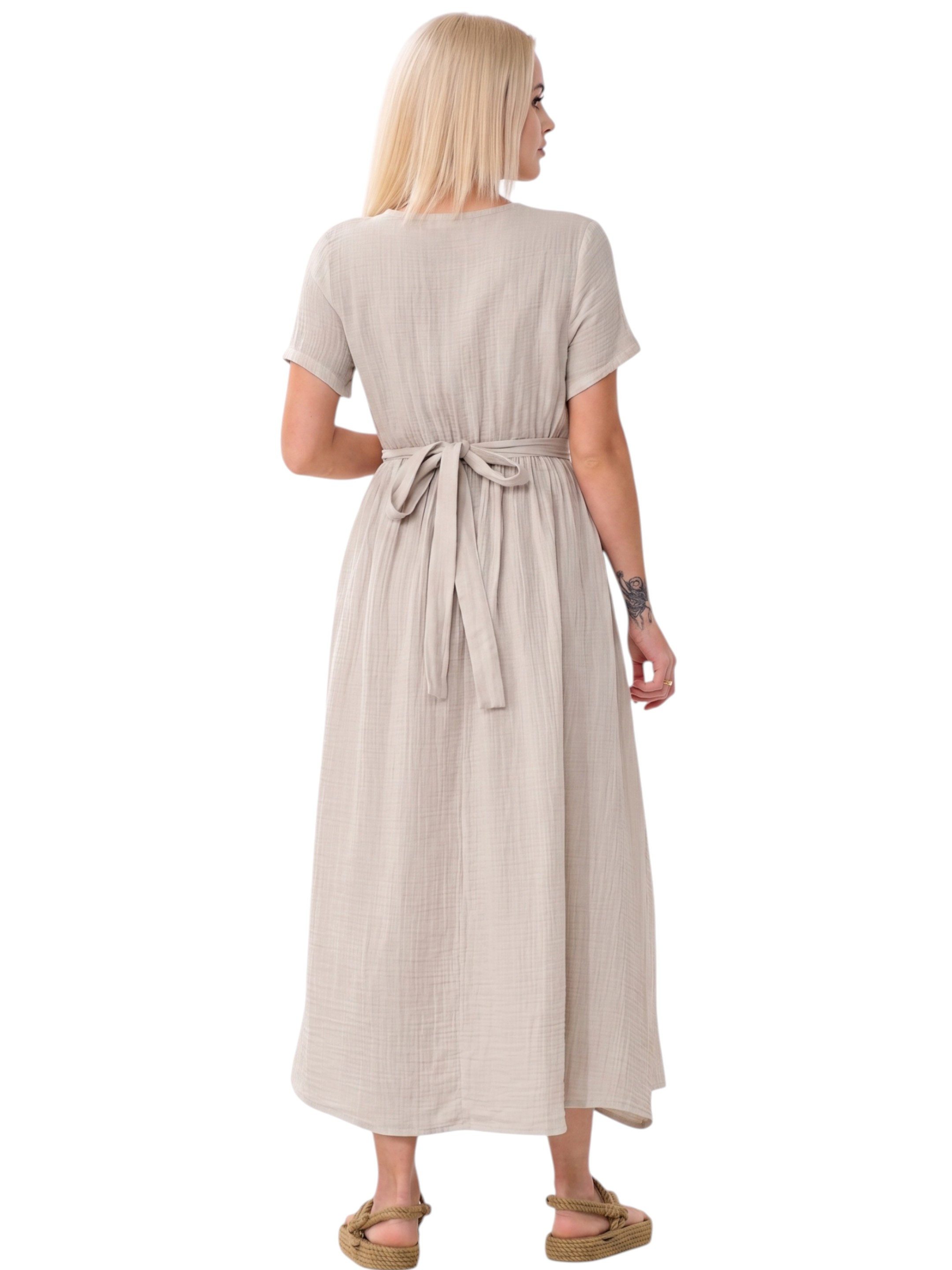 WENOR Sommerkleid Musselin Boho Kleid mit Knopfleiste & Taillenband, Freizeitkleid (1-tlg) Vorn mit Holzknöpfen, Bindegürtel an der Taille – Bild 3 von 4