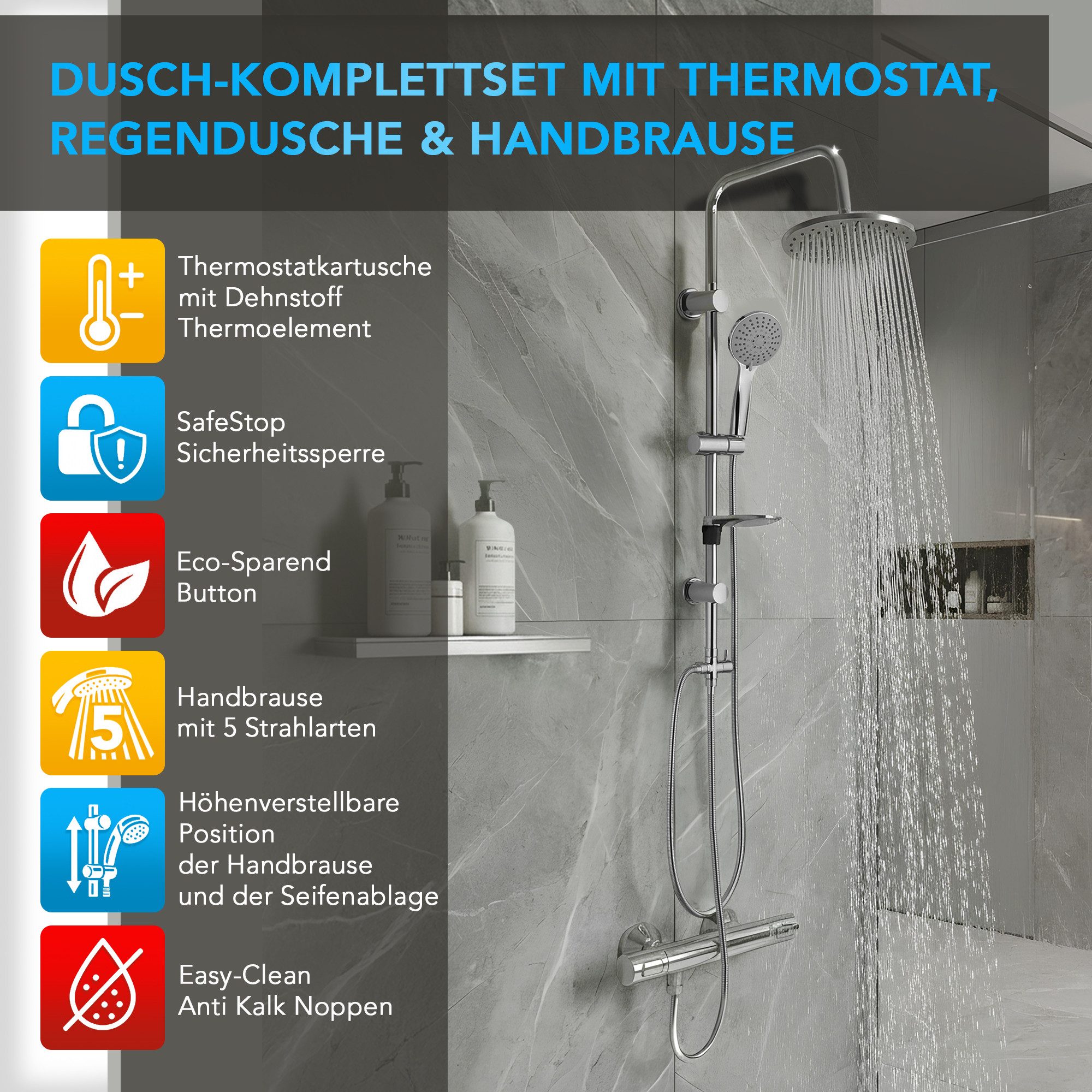 Grohe Duscharmatur Precision Flow mit Thermostat, Duschstange, Handbrause & günstig online kaufen
