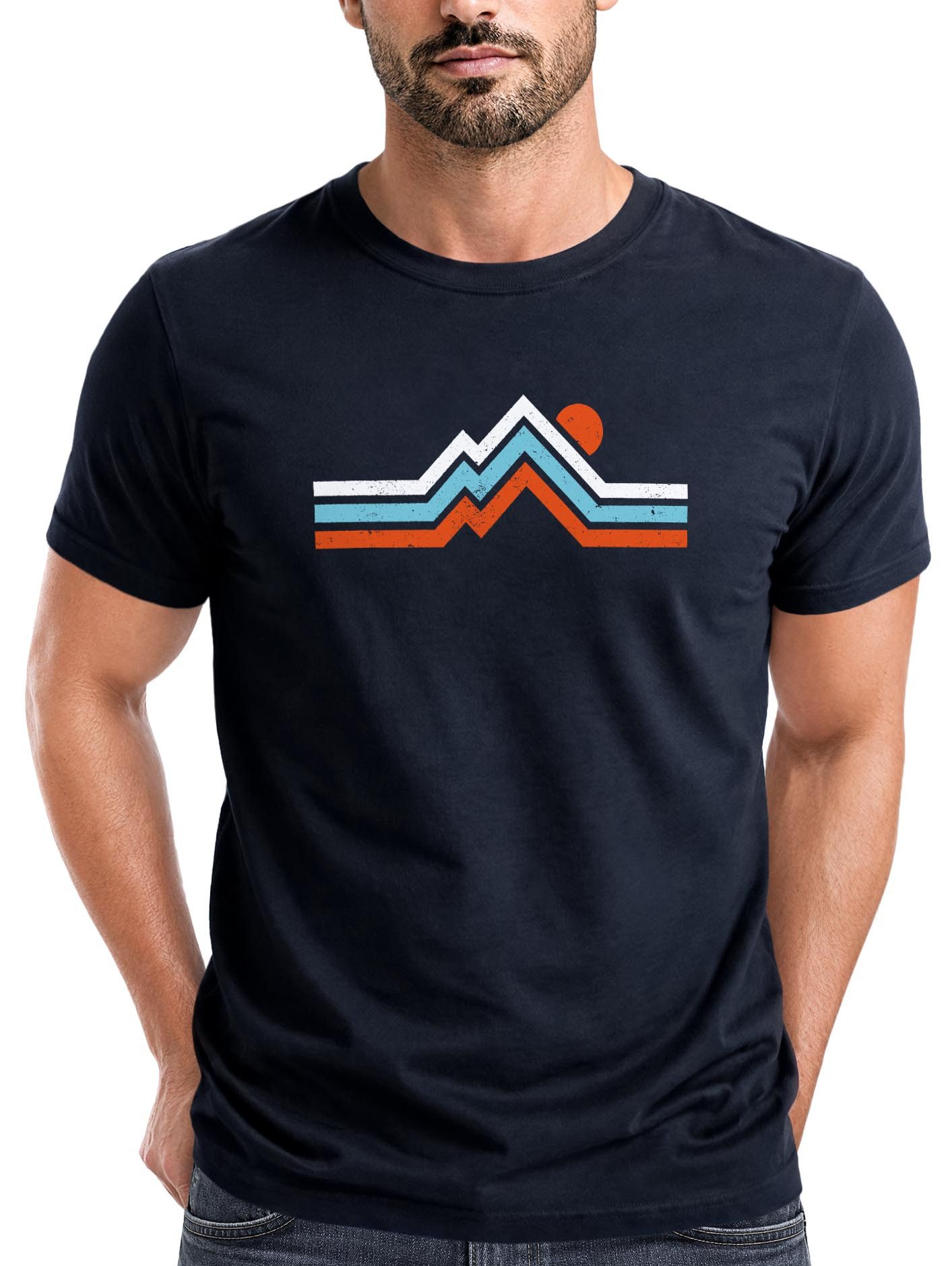 Print-Shirt Herren T-Shirt Berge Wandern Bergmotiv Aufdruck Printshirt Gebirge