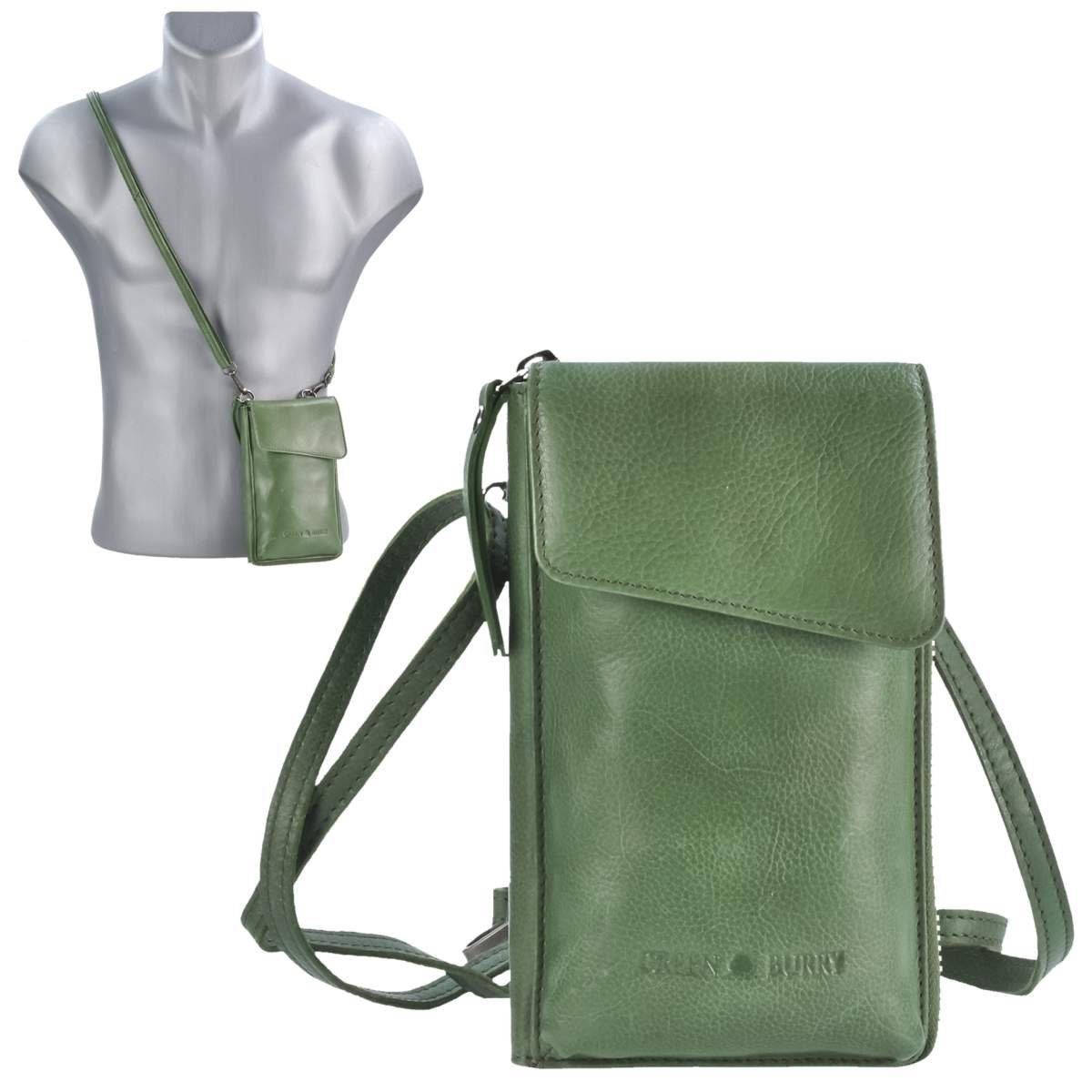 Greenburry Umhängetasche Soft Washed, Geldbörse Herren, mit Portemonnaie zum Damen emerald Umhängen, Handyfach, green