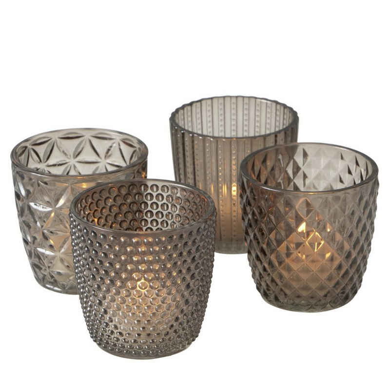 BOLTZE Kerzenständer Boltze Windlicht Set Marilu 4-teilig grau Deko-Gläser Kerzenständer 8
