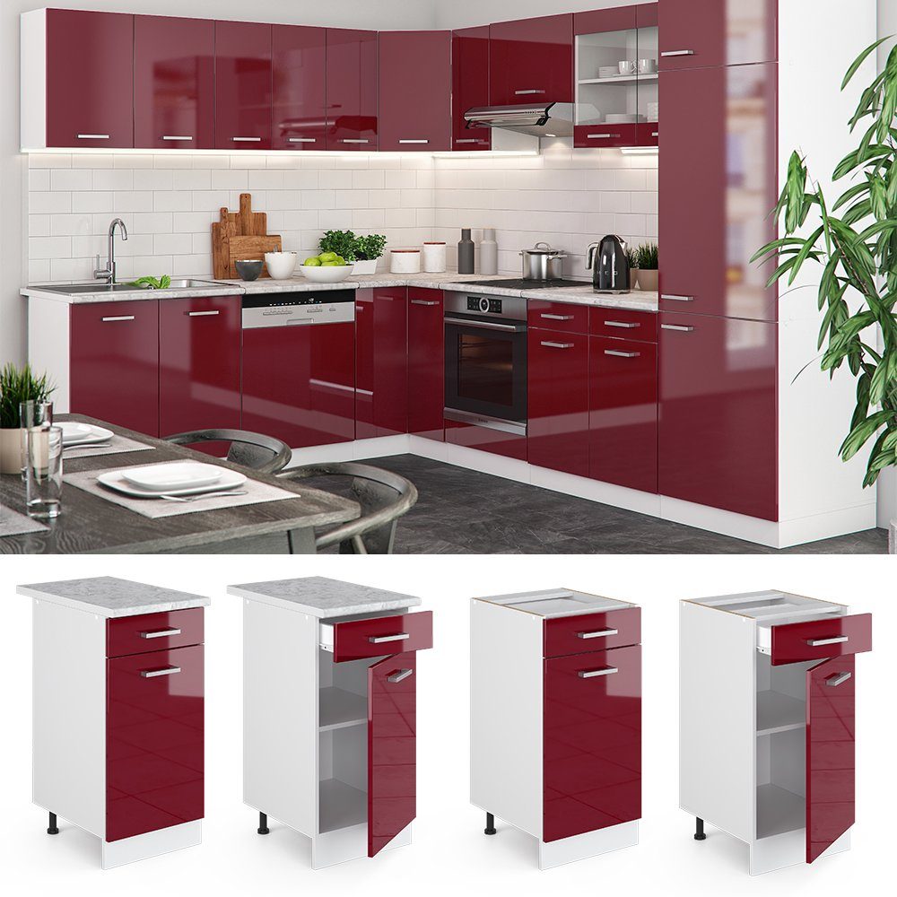 Vicco Unterschrank R-Line, Rot Hochglanz/Weiß, 40 cm ohne Arbeitsplatte (1-St)