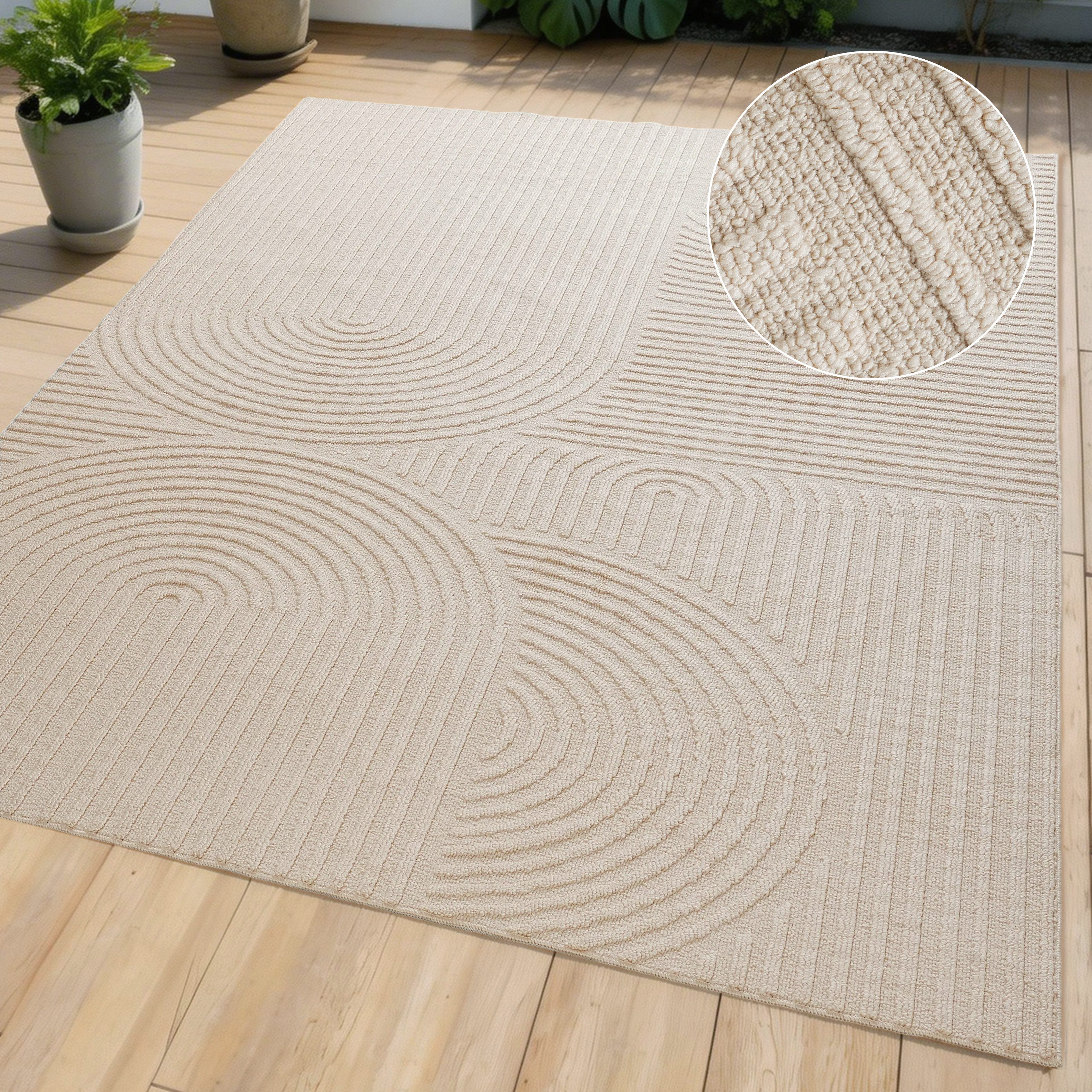 OTTO home Teppich Jola, In- und Outdoor geeignet, Hoch-Tief-Design, Scandi, rechteckig, Höhe: 9 mm, Hoch-Tief-Struktur, Zen, Wetterfest & UV-beständig, Balkon, Camping