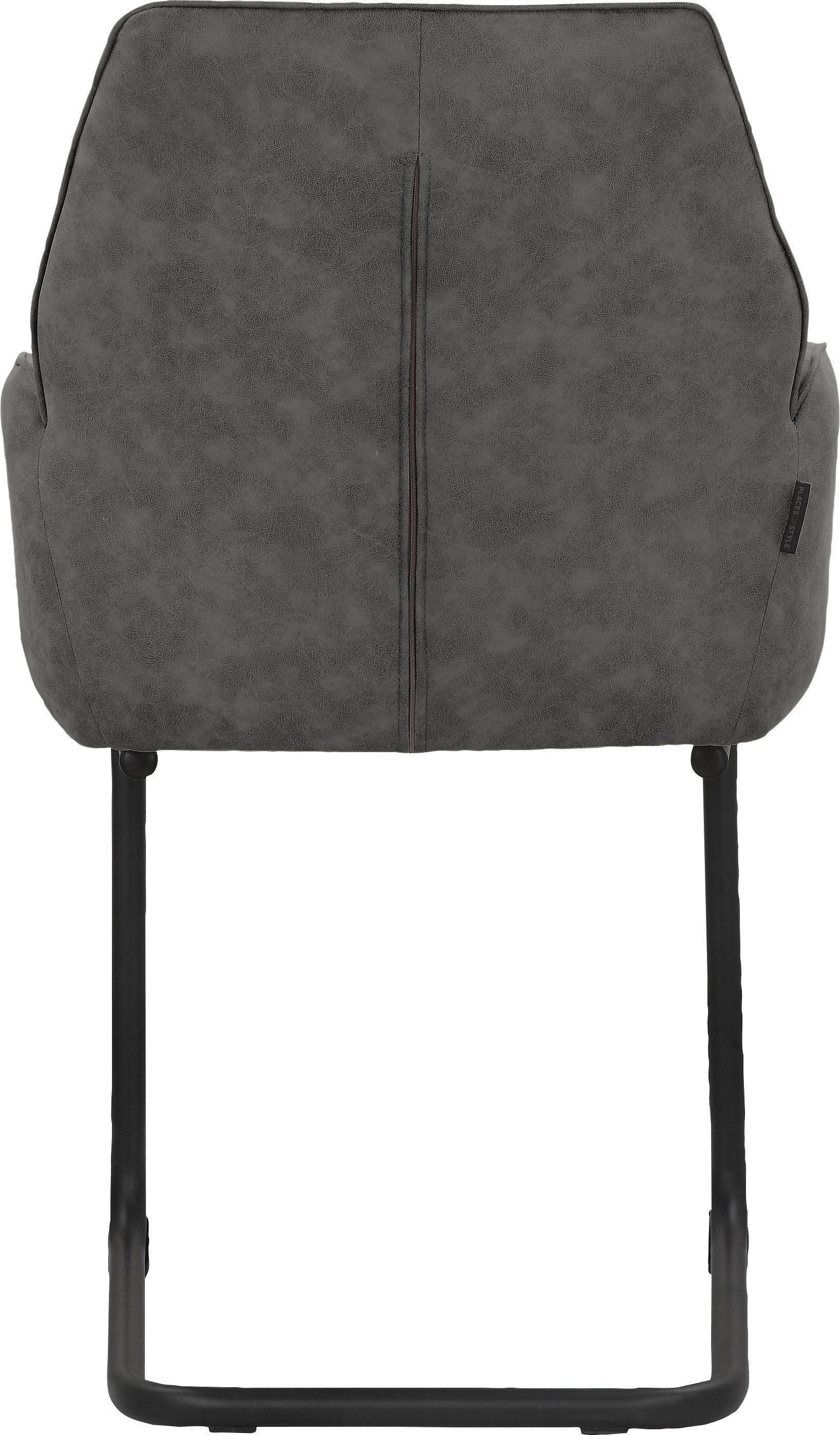 Ginevra Style Rücken | cm Sitz St), anthrazit und aus anthrazit/schwarz of Metall, mit 51 Sitzhöhe Places Gestell Armlehnstuhl (2 gepolstert,