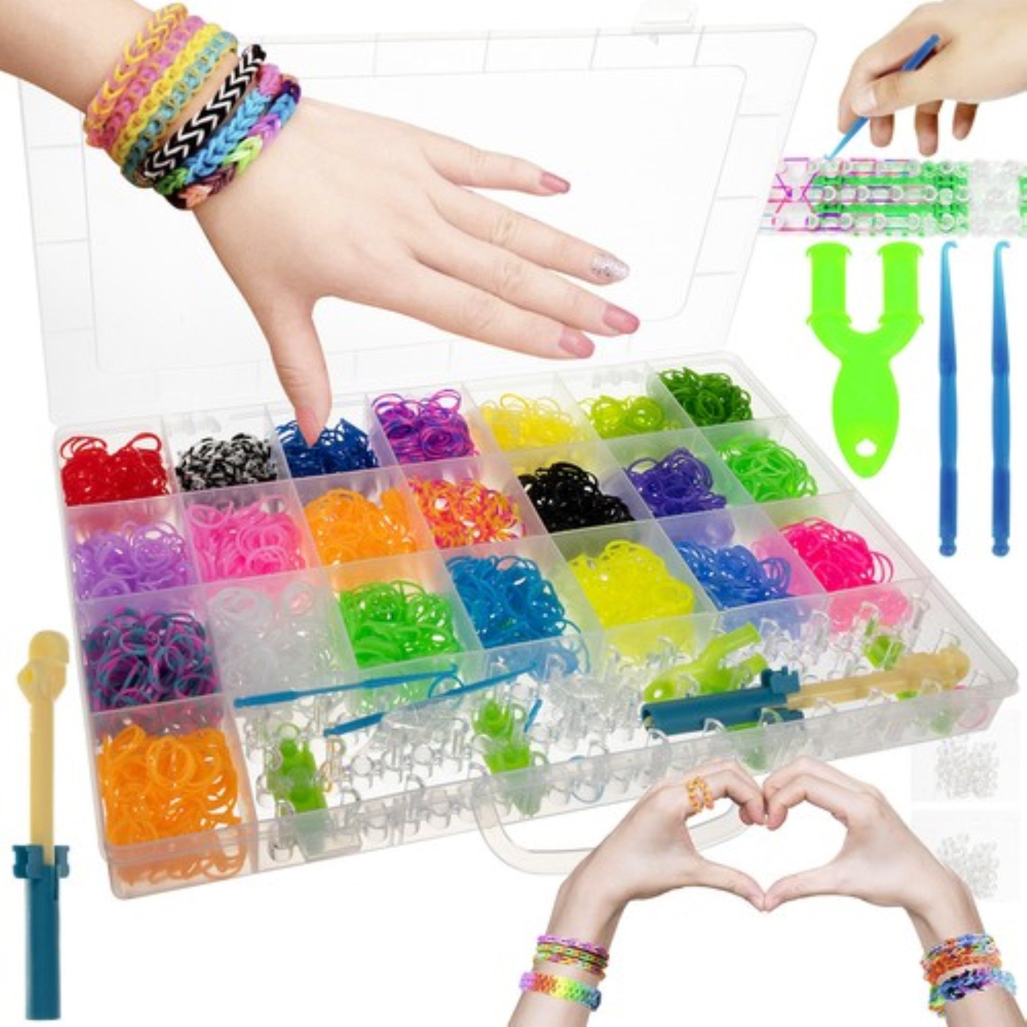 KRUZZEL Kreativset Loom Bands Gummibänder Starter Set, Webhaken, Webrahmen, (Kreativ-Set, 4400-tlg., 4400 Loom-Bänder Set), Kreatives Bastelset für vielfältige DIY-Projekte ab 3 Jahren.