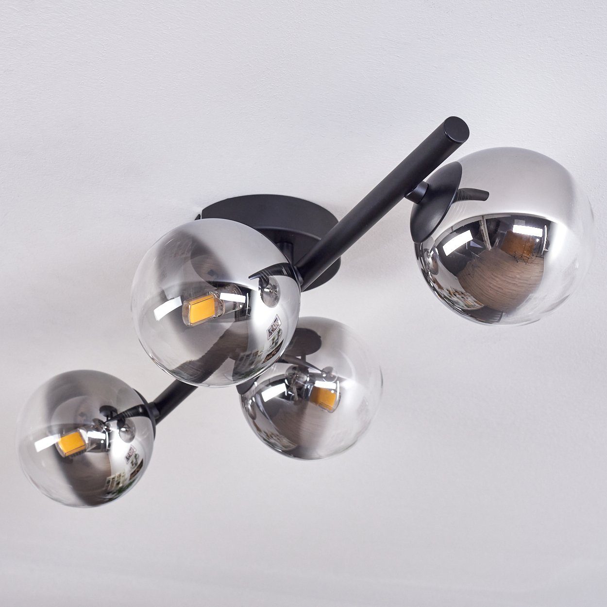 Schwarz/Rauchfarben/Klar, Metall/Glas hofstein Glas, Deckenlampe x G9 Leuchte im Retro-Design Leuchtmittel aus in LED, Leuchtmittel, aus ohne ohne 4 Deckenleuchte