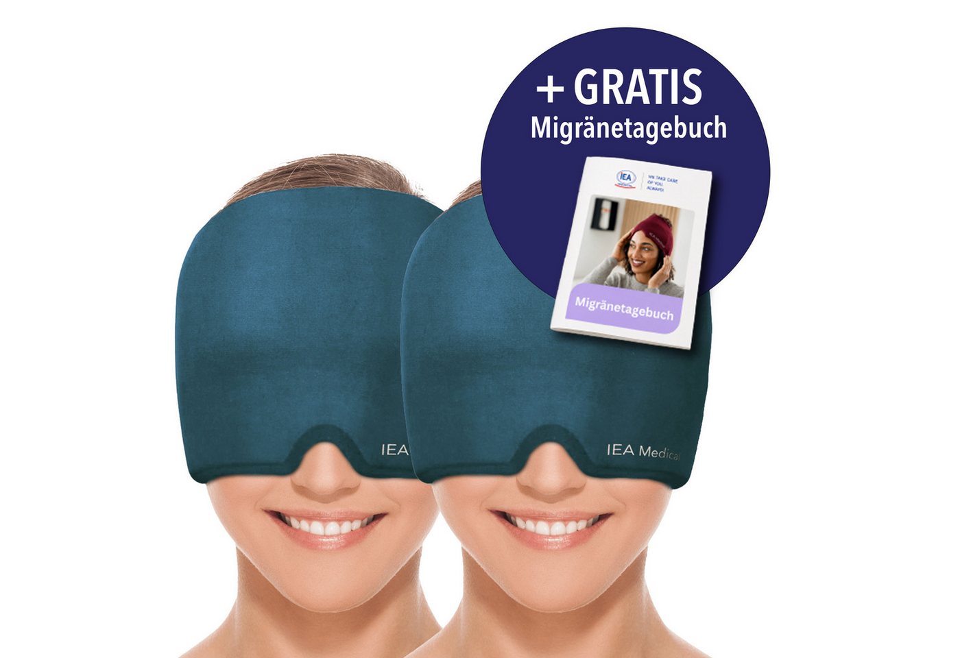 IEA Medical Schlafmaske IEA Medical Migränemaske, 2-tlg., Gelpads vorne & hinten, abdunkelnd, Schlupfform ohne Verschluss