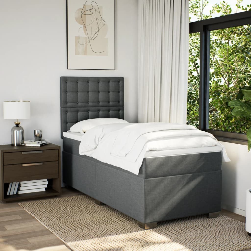 furnicato Bettgestell Boxspringbett Dunkelgrau 200x80x140,5/150,5 cm mit LED und Matratze (1-tlg), Taschenfederkern-Kariertbett mit höhenverstellbarem Kopfteil & Topper