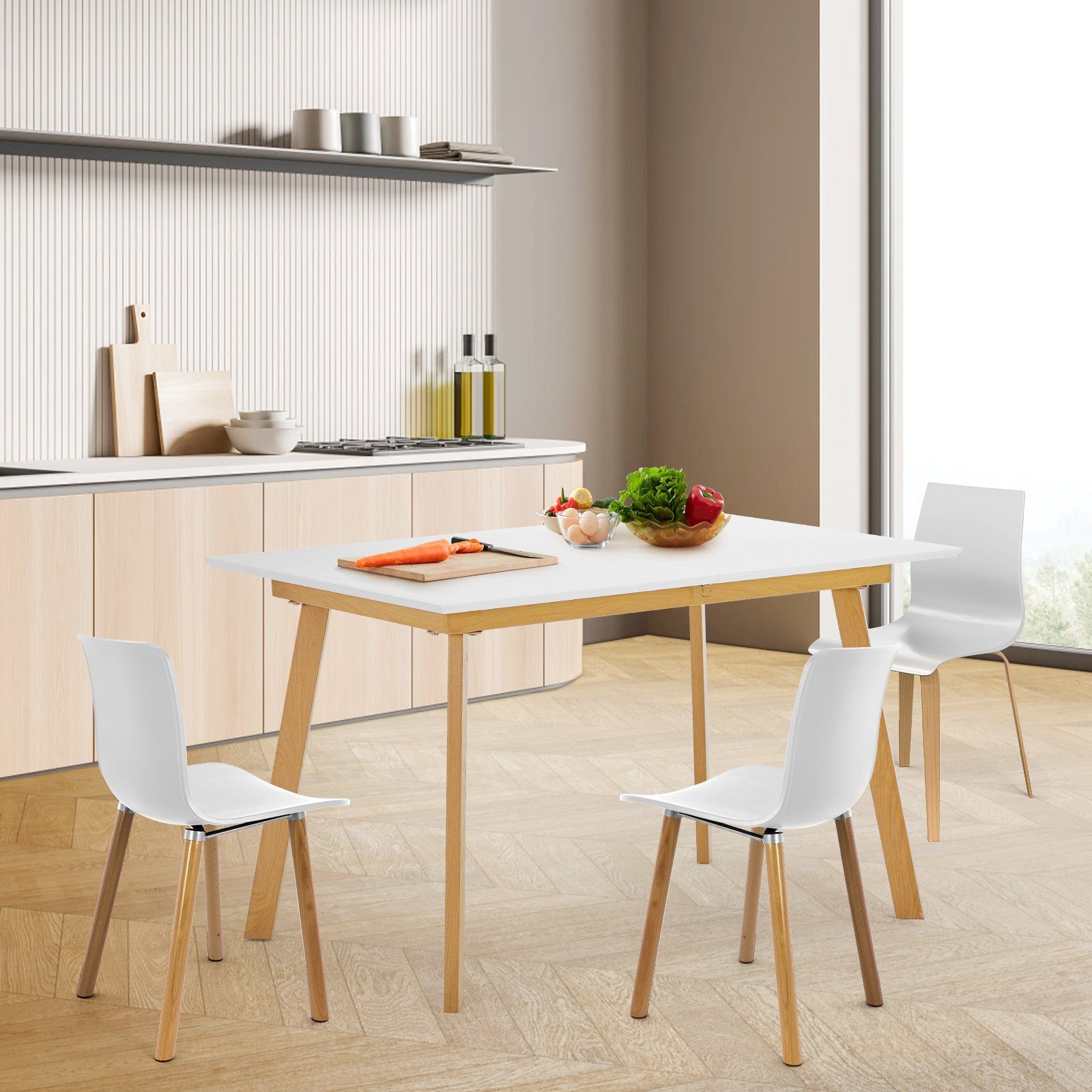 mit - Moderne DOTMALL Esstisch Ausziehbarer mattweiße Tischplatte Esstisch