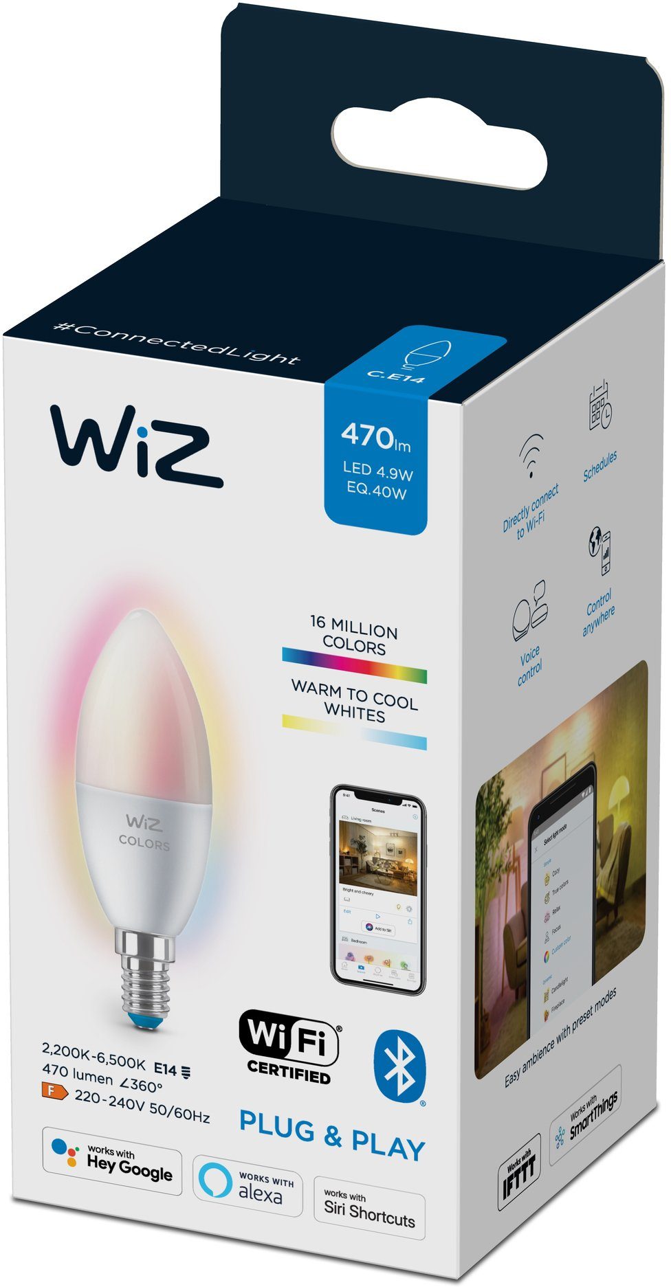 WiZ LED-Leuchtmittel White&Color 40W E14 Kerzenform Tunable matt Einzelpack, E14, 1 St., Farbwechsler, Kreieren Sie mit Wiz Tunable White LED Lampen smarte Beleuchtung