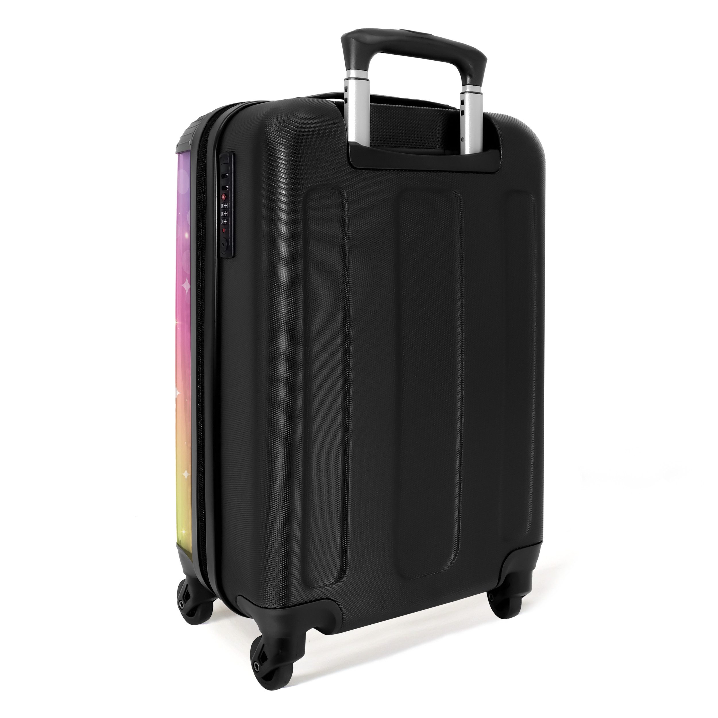 NoBoringSuitcases.com© Kinderkoffer Herzen für Regenbogen-Hintergrund 55x35x20cm, 4 Rollen, Reisetasche mit Rollen, Koffer Handgepäck Flugzeug