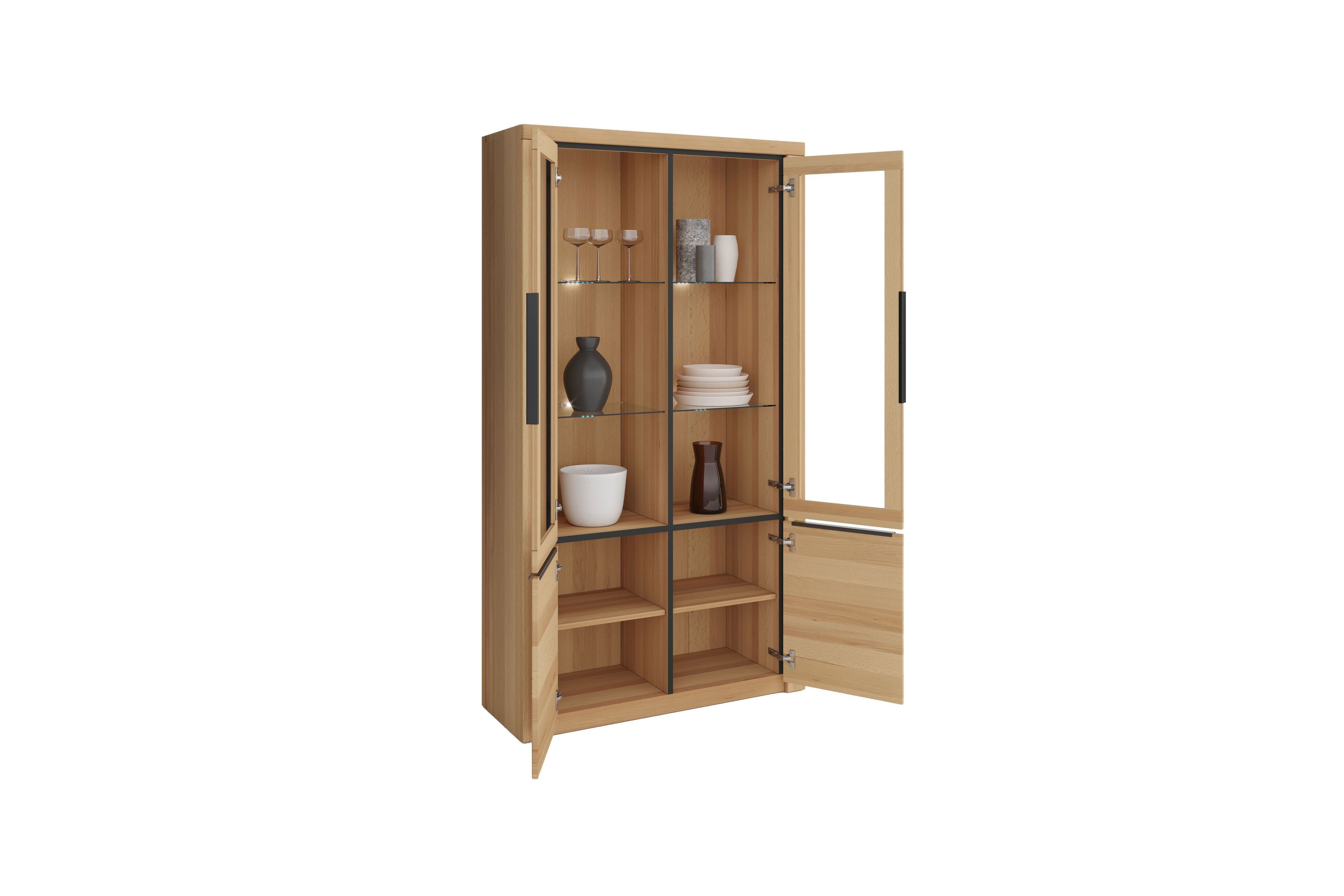 ELFO Stauraumvitrine Vitrine Highboard Brest Regal Kernbuche Teilmassiv H. 199cm B. 108cm