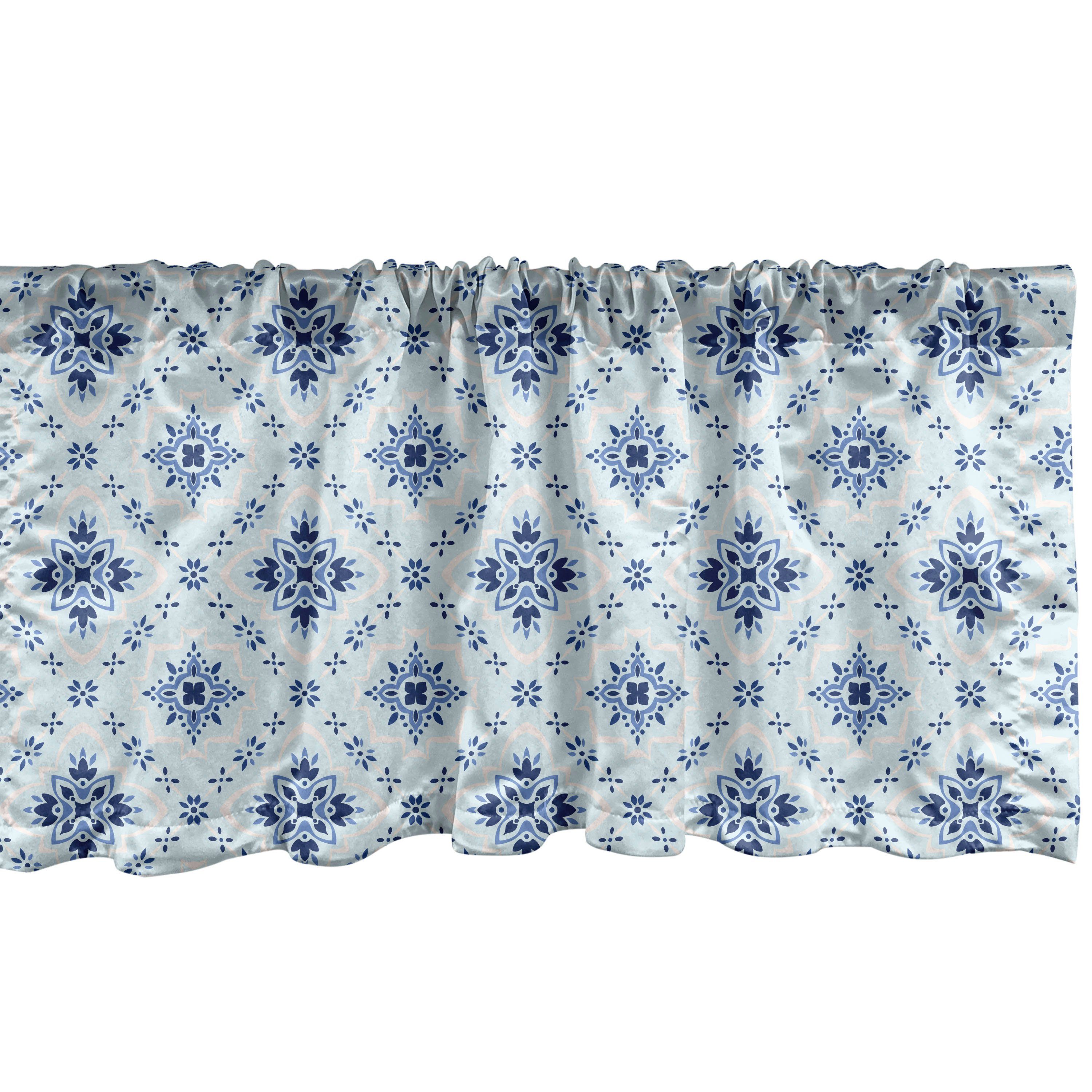 Scheibengardine Vorhang Volant für Küche Schlafzimmer Dekor mit Stangentasche, Abakuhaus, Microfaser, Azulejo Rhythmische Talavera Muster
