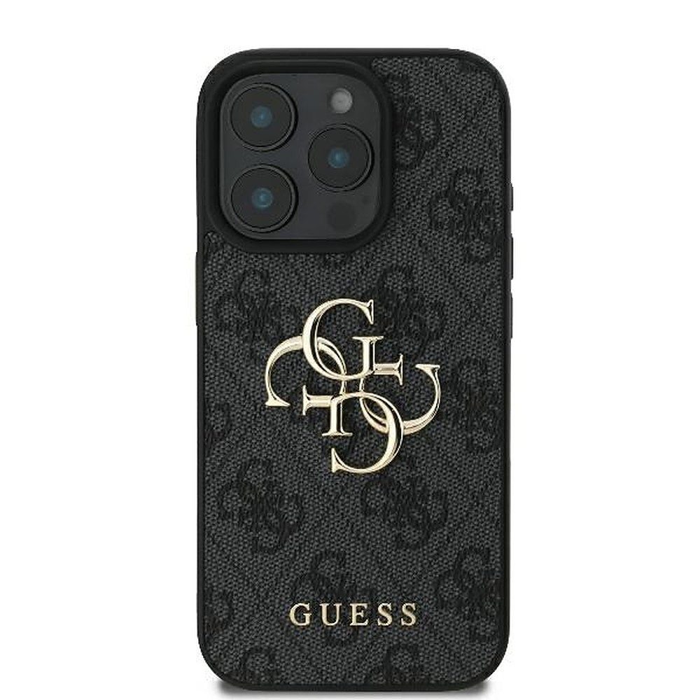Guess Handyhülle Monogram Kunstlederhülle, Guess Monogram, Kunstleder, goldfarbenes Logo