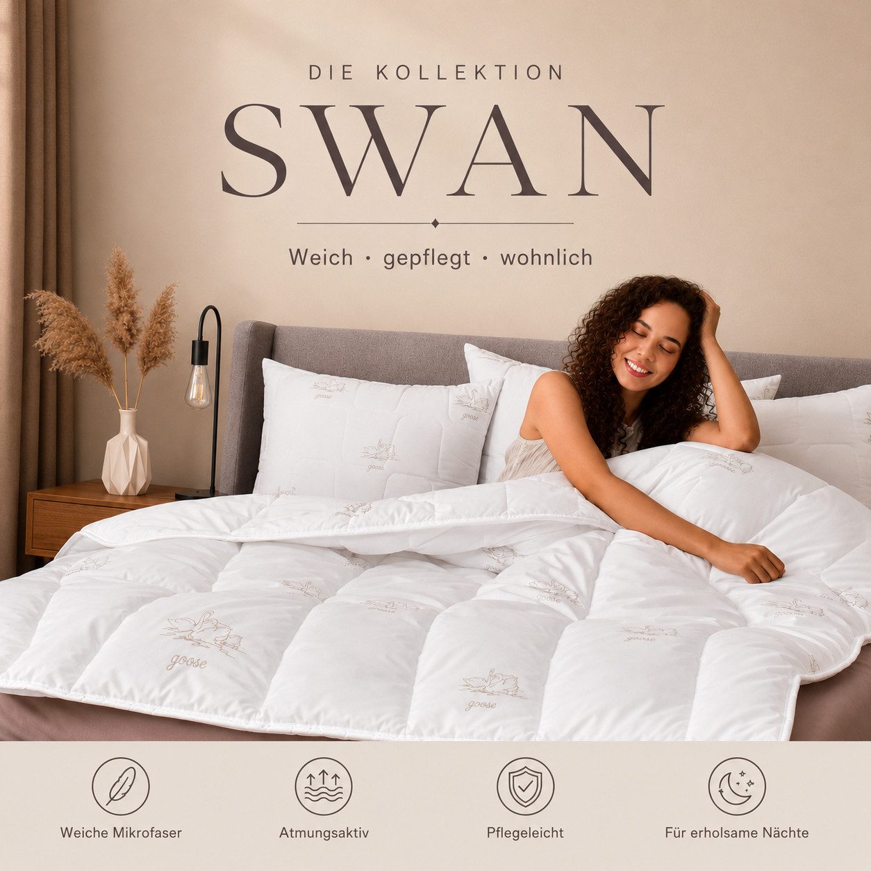 SEI Design Kopfkissen Kopfkissen Kissen Schlafkissen SWAN 80x80, Füllung: 100% Mikrofaser Polyester, Bezug: Mikrofaser, Seitenschläfer, Bauchschläfer, Rückenschläfer, 2-er SET, Alternative zu Daunen