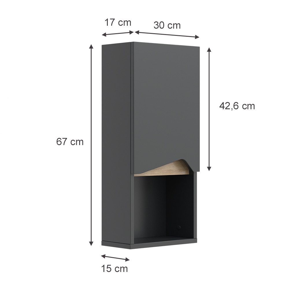 Vicco Hängeschrank Marelle, Anthrazit/Anthrazit, 30 x 67 cm mit Tür und offenem Fach (1-St)
