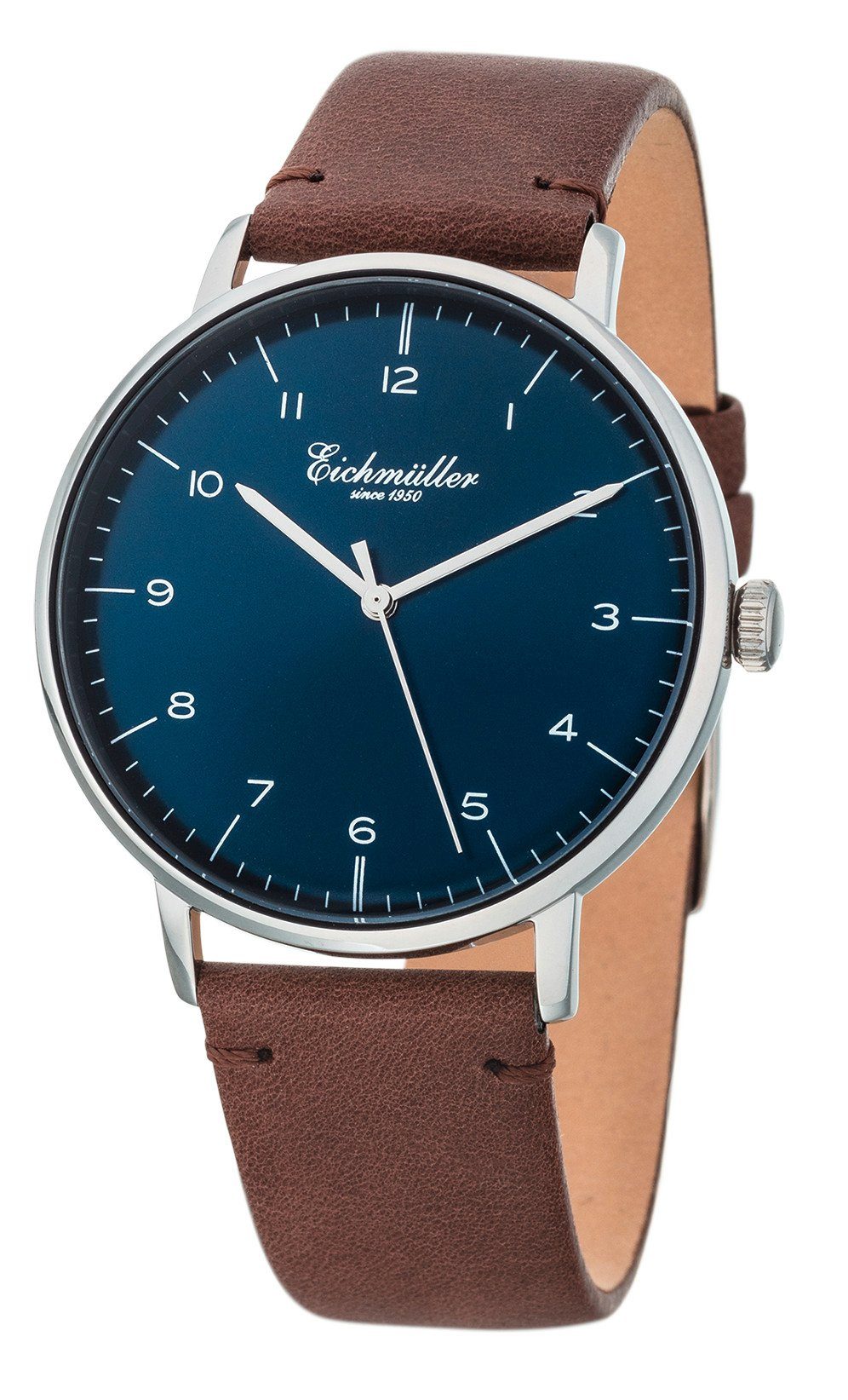 Eichmüller 3033-07 Quarzuhr Blau 41 mm Herrenuhr Braun Lederband