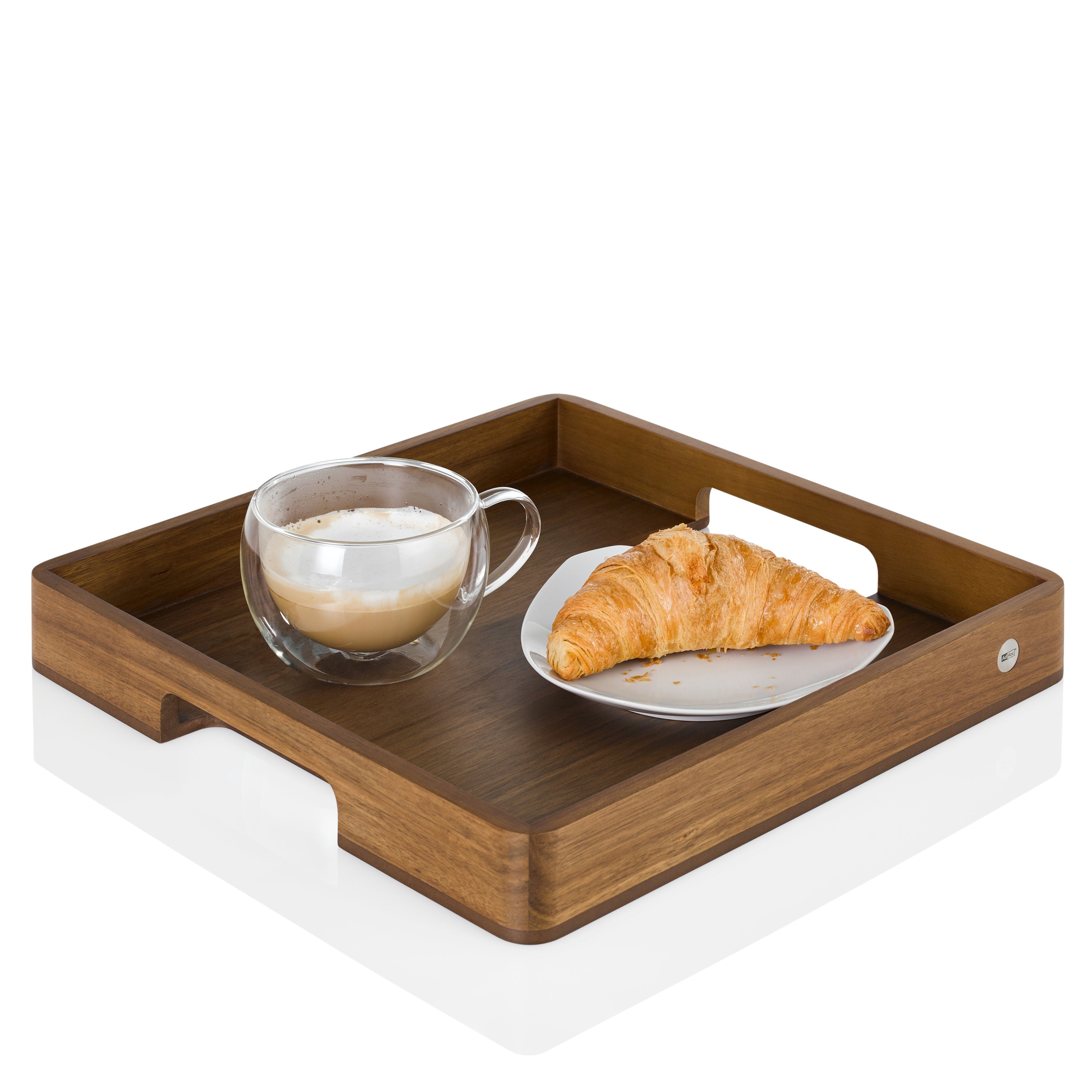 AdHoc Tablett SERVE SQUARE, Akazienholz, Walnussholz, (1-tlg), hochwertiges Serviertablett 40x40 cm