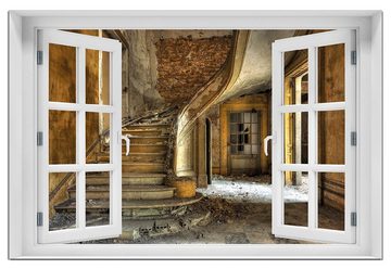 Wallario Wandfolie, Massive Steintreppe in herrenlosem Haus, mit Fenster-Illusion, wasserresistent, geeignet für Bad und Dusche