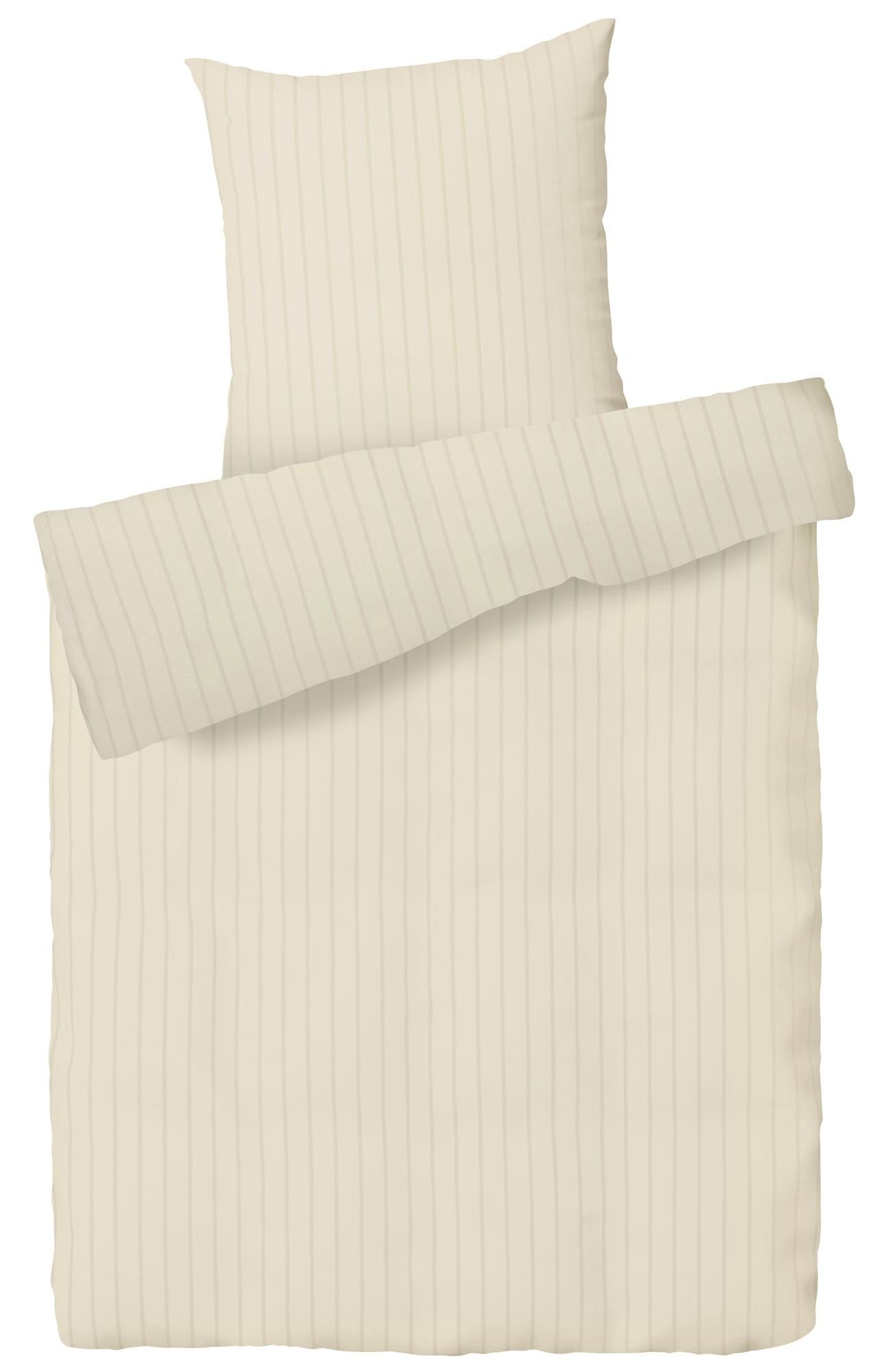 Carpe Sonno Bettwäsche Damast 135x200 155x220 Bettwäsche gestreift Hotel Bettbezug Bettzeug, Damast, 2 teilig, Premium Mako Brokat Baumwoll Bettwaren Streifen Beige 155 x 220