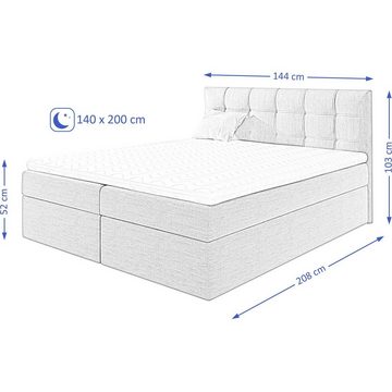 Beautysofa Boxspringbett Topiq (Bett für Schlafzimmer), 120, 140, 160, 180, 200 cm, mit 2x Bettkästen, Federkernmatratze