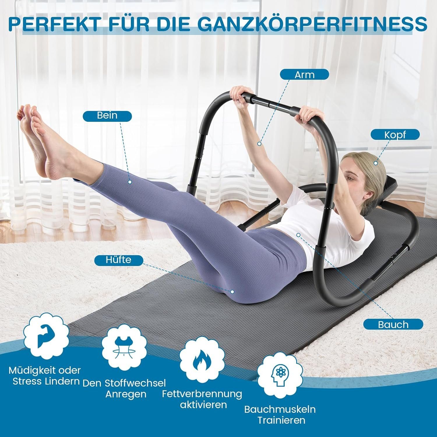 GOPLUS Bauchmuskeltrainer AB Roller - Mit Gepolsterter Kopfstütze