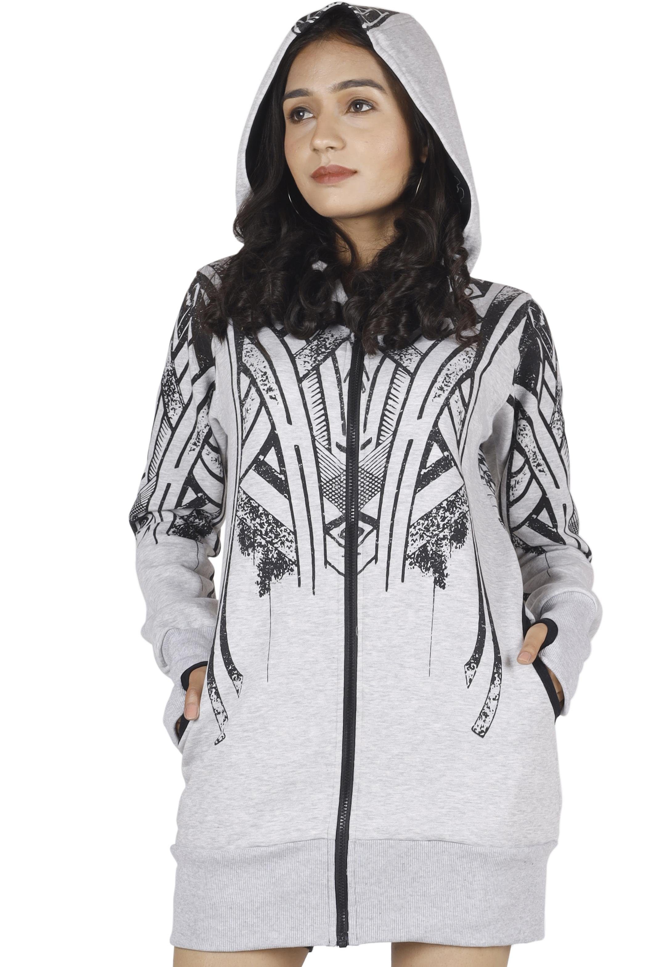 Jacke alternative Guru-Shop grau Jacke Tribal Goa Festival Print, mit mit.. Bekleidung Langjacke