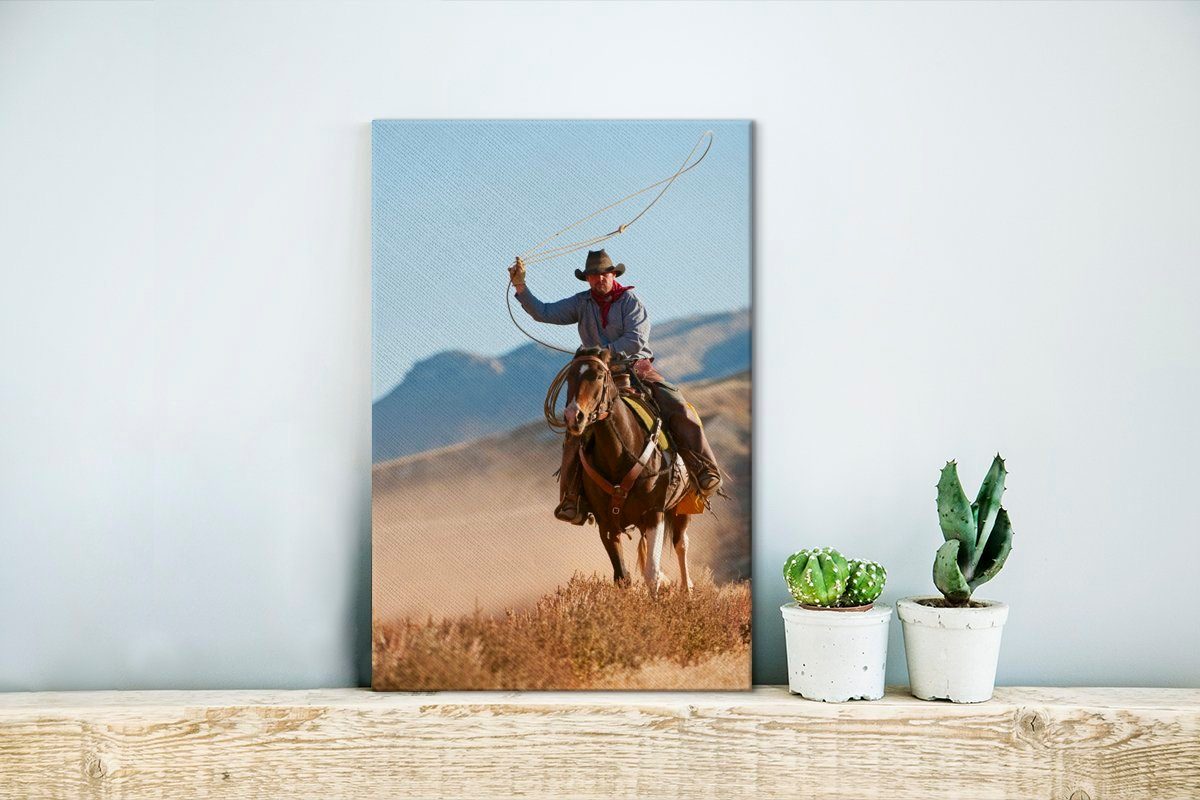 OneMillionCanvasses® Leinwandbild Ein fertig einem cm (1 St), Gemälde, inkl. Leinwandbild bespannt mit 20x30 Lasso, Cowboy Zackenaufhänger