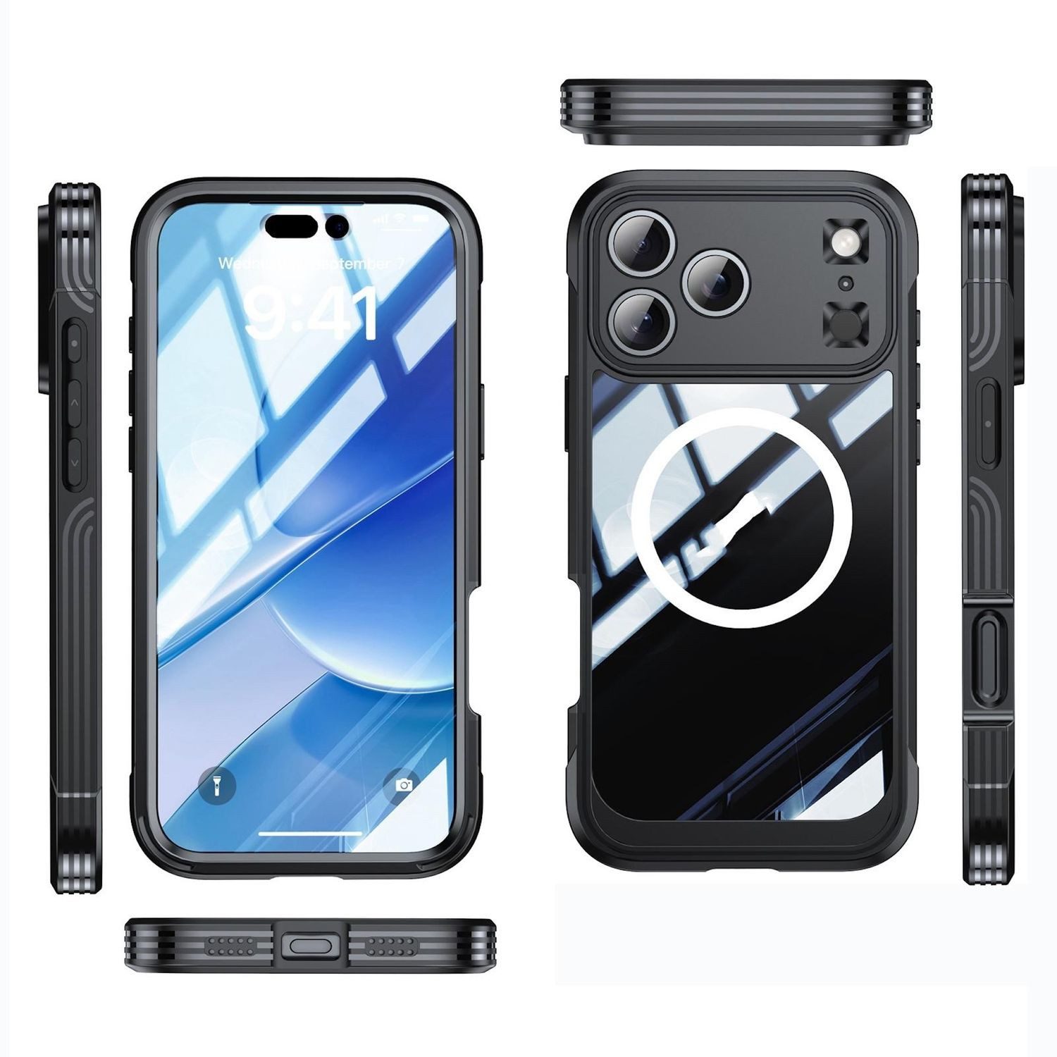 Wigento Handyhülle Für Apple iPhone 17 Pro MagSafe Full Body Hybrid Tasche Bumper Schwarz, Full Body, MagSafe-Unterstützung, präzise Passform – Bild 2 von 5