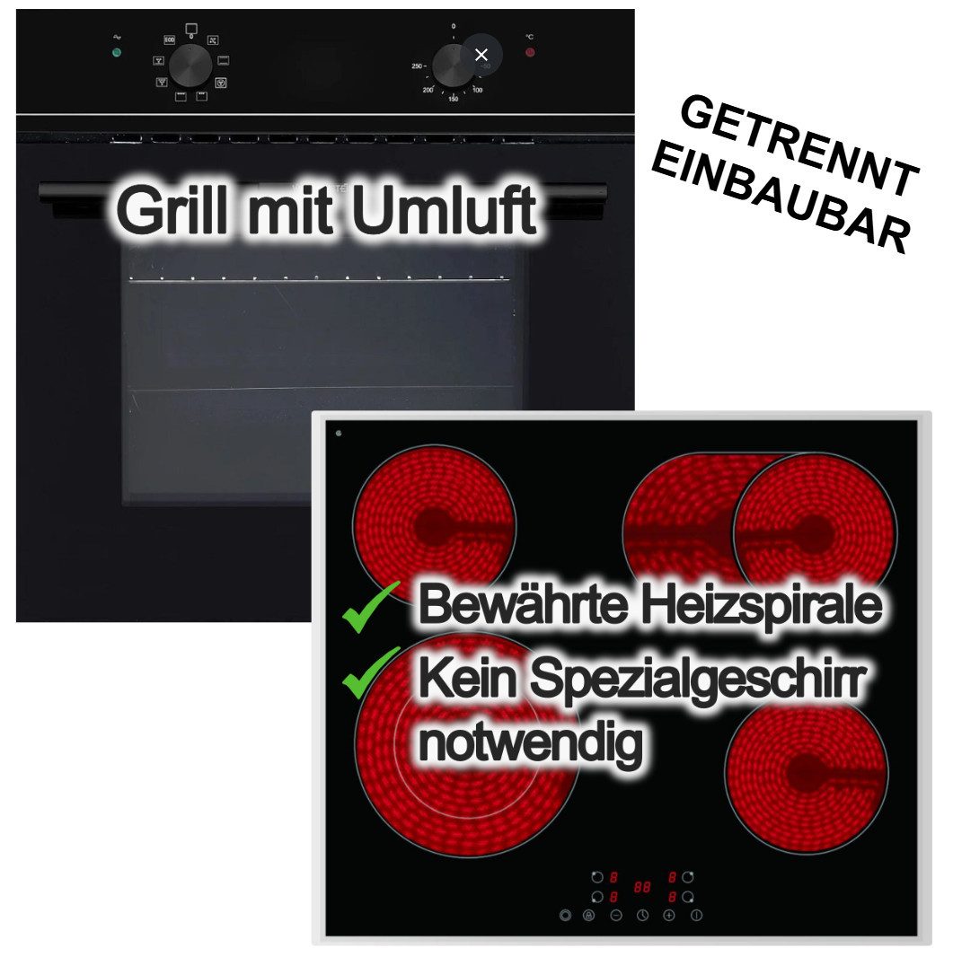 Wolkenstein Backofen-Set Backofen ECO Umluftgrill + PKM Elektrokochfeld Zweikreis Bräterzone