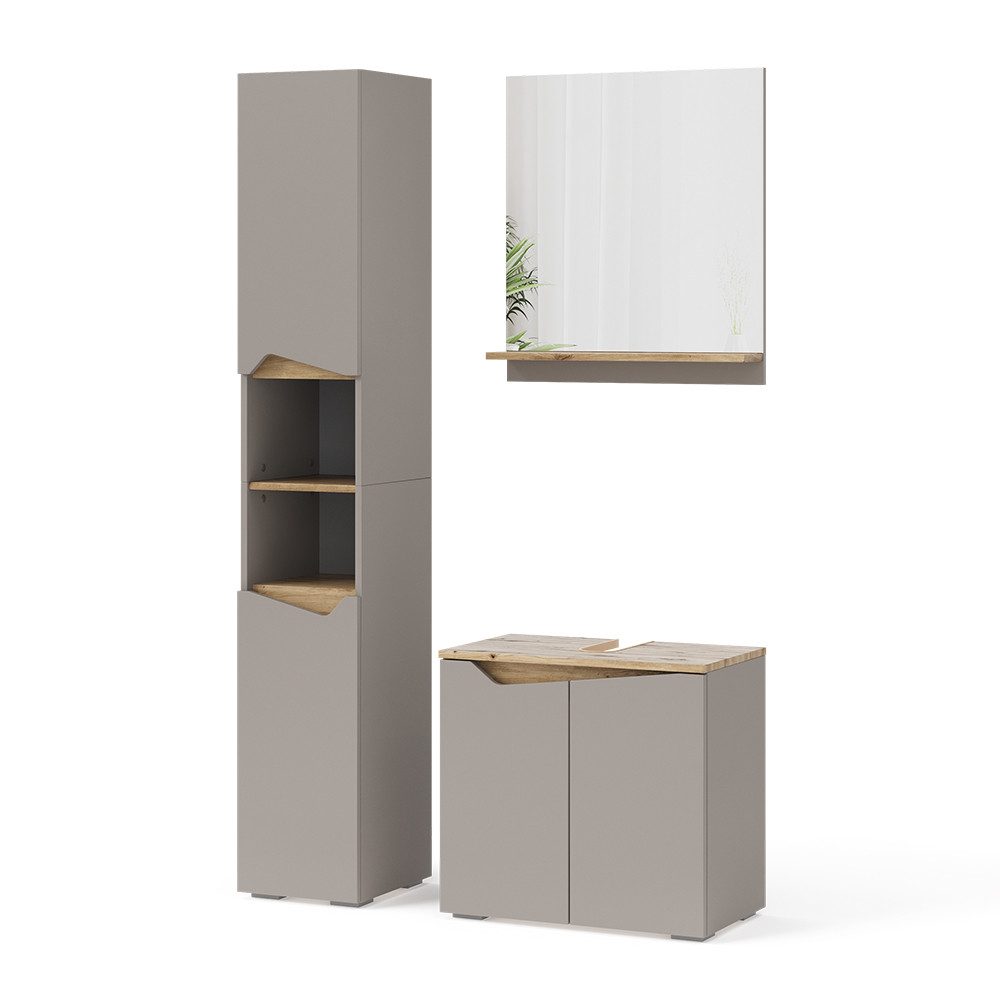 Vicco Badmöbel-Set Marelle, Greige/Artisan-Eiche, 3 Teile, günstig online kaufen