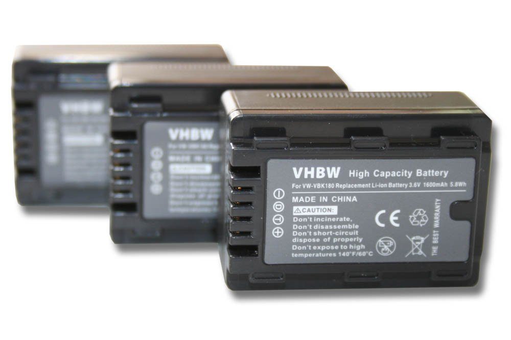 vhbw passend für Panasonic HC-V10, HC-V100, HC-V100EG-K, HC-V100M, HC-V500 Kamera-Akku 1600 mAh