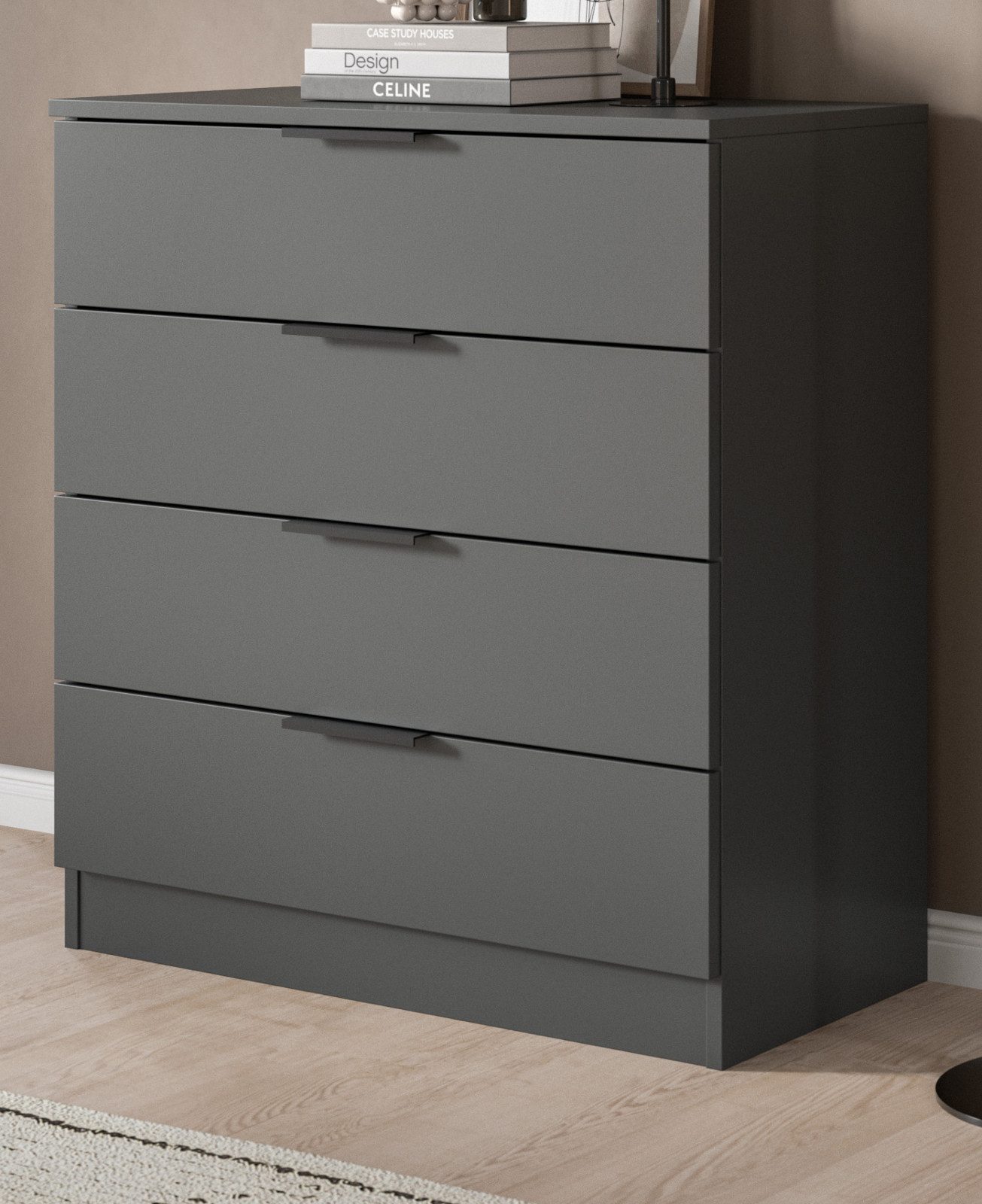 Inn.Furn Schubkastenkommode Swan (Kommode in dunklem Grau, 4 Auszüge, 74 x 80 cm), mit Vollauszug