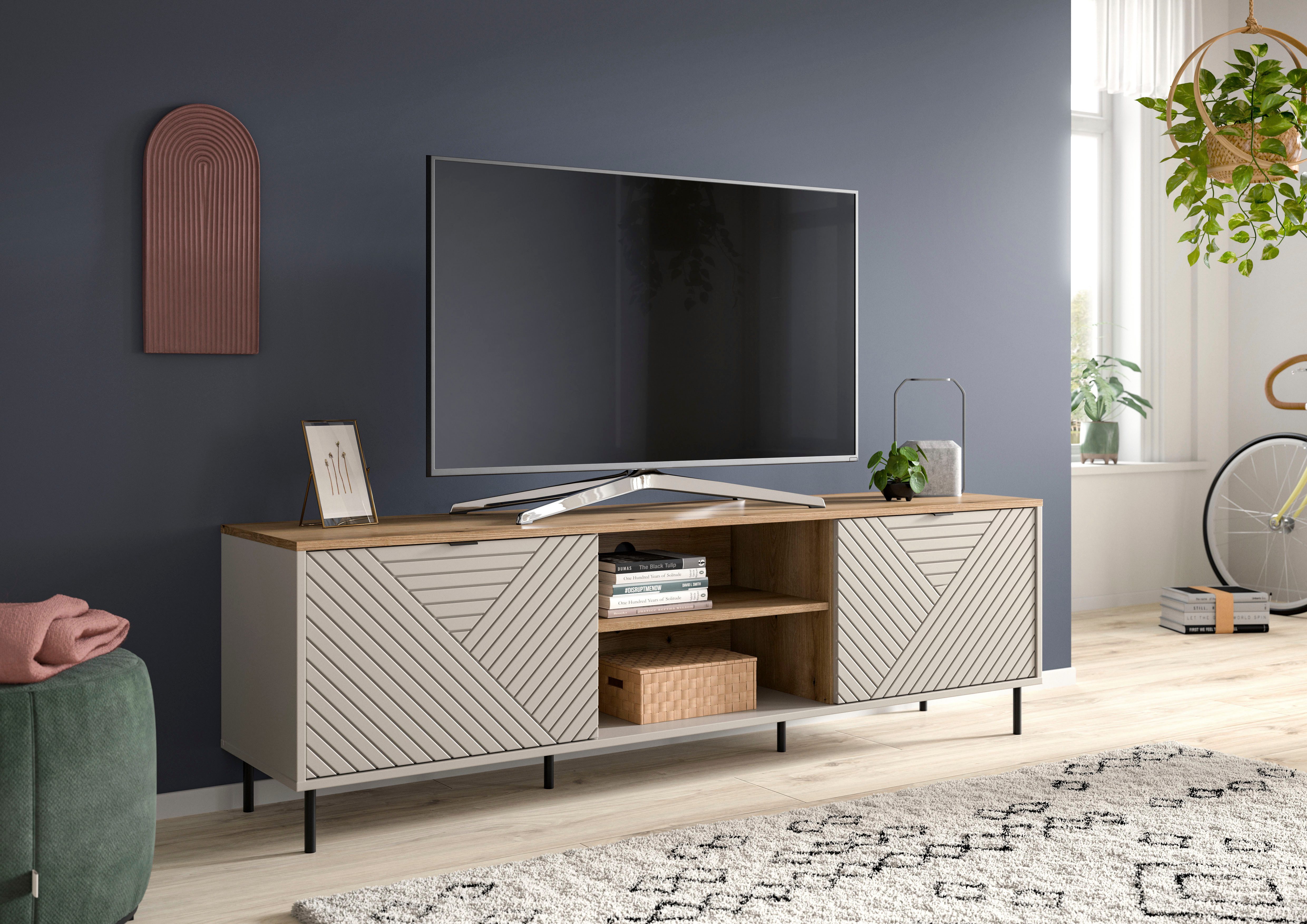 Home affaire Lowboard RAITA, Breite 184 cm, Front mit Desgin-Fräsung, 2 Tür günstig online kaufen