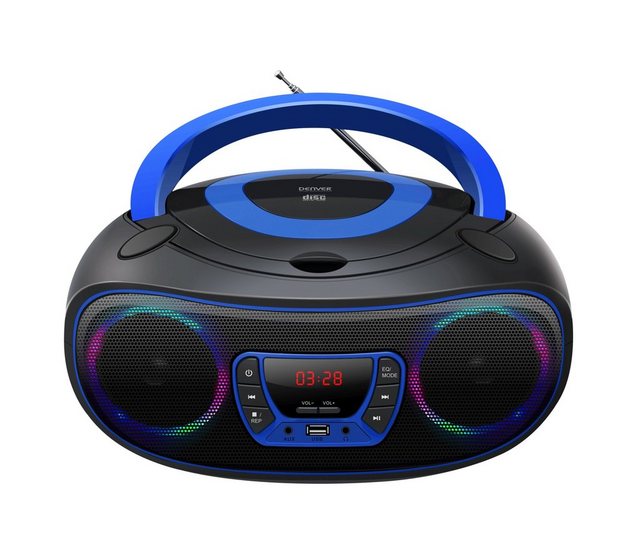 Denver TCL-212BT BLUE Stereo-CD Player (CD-Player, LED Discolicht, FM-Radio, USB, Bluetooth, MP3, AUX, CD-Player mit Discolicht, Radio, USB, Bluetooth, MP3, AUX-IN)