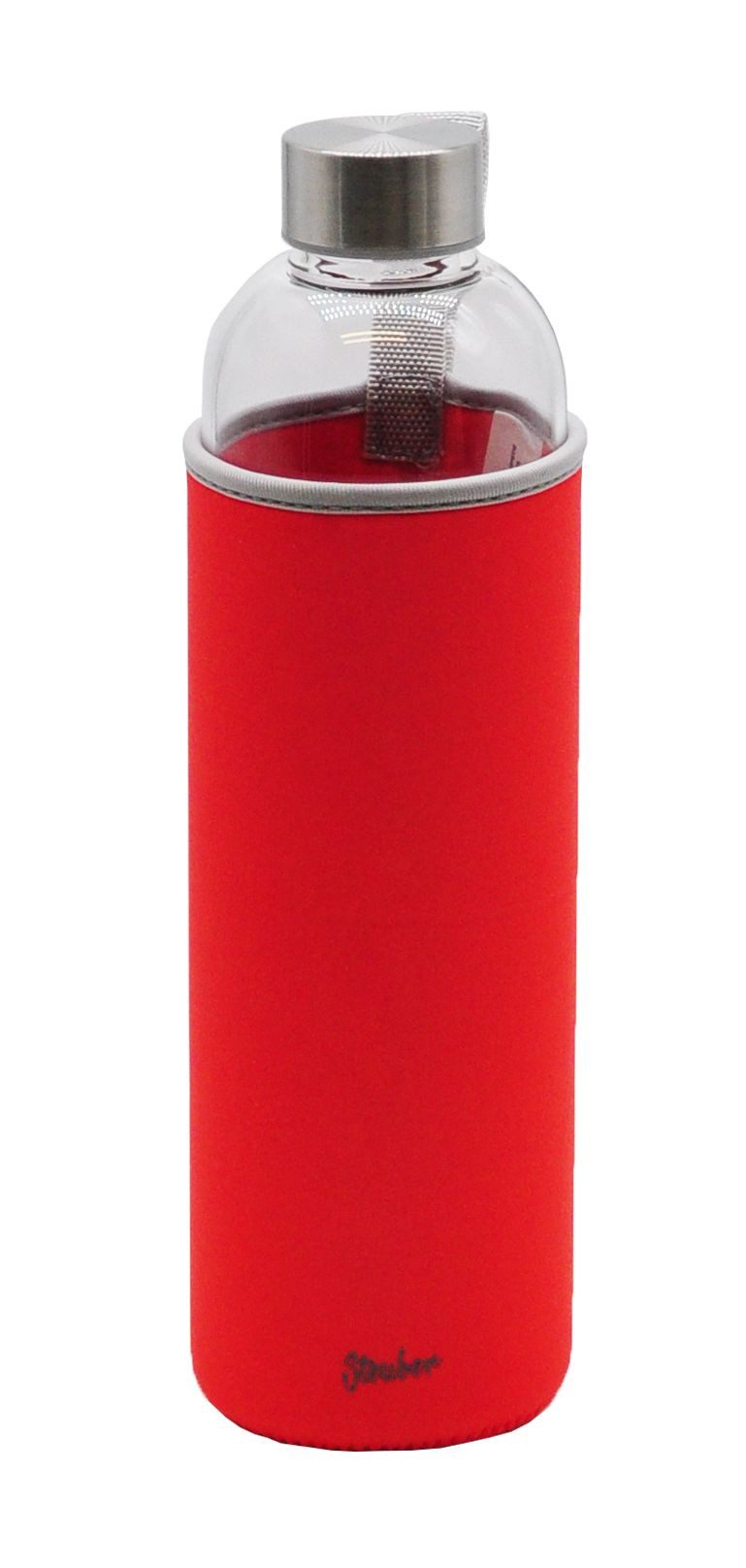 Steuber Trinkflasche, Glas-Trinkflasche mit Tasche koralle 1000 ml für Büro und Sport