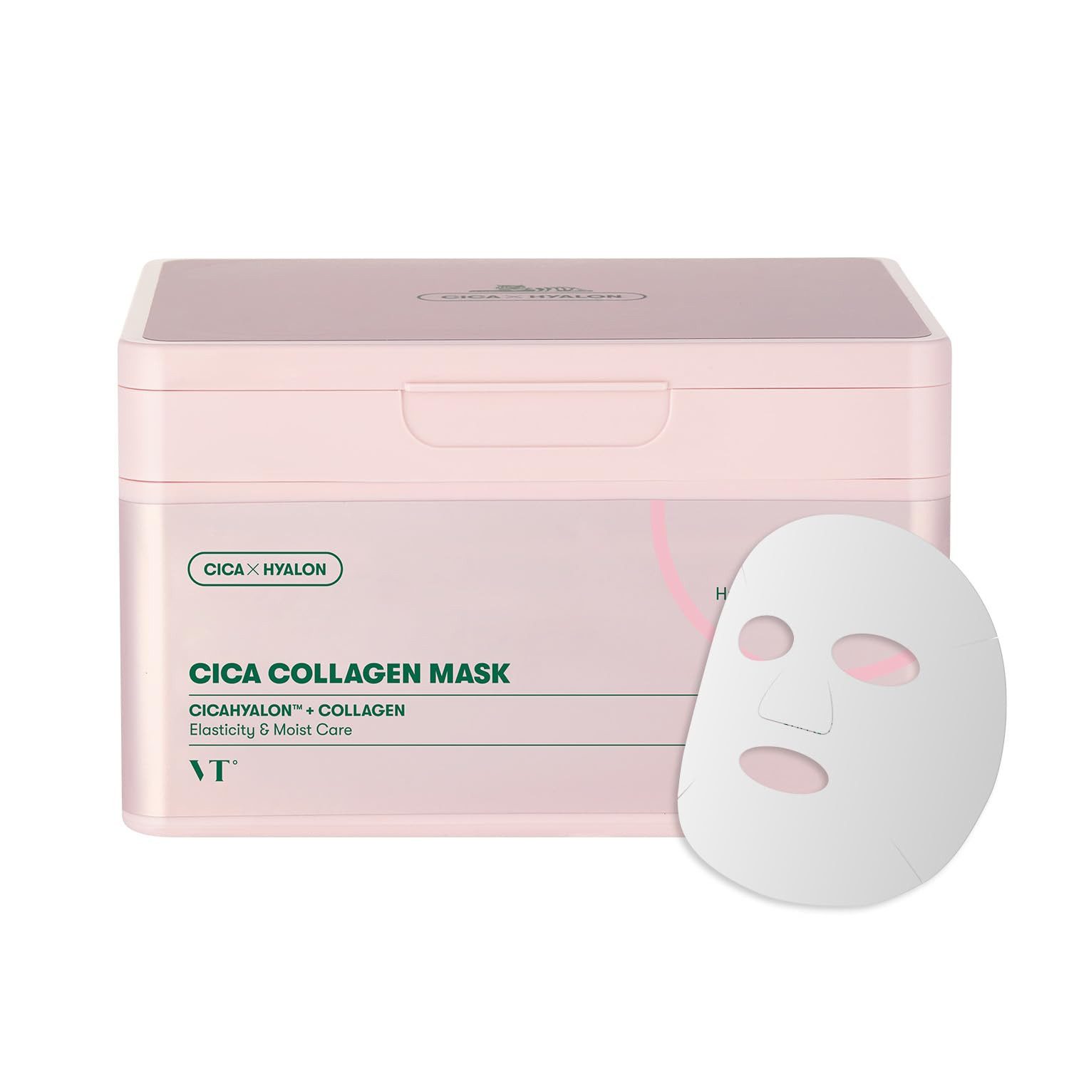 VT Cosmetics Gesichtsmaske Cica Collagen Mask 30 Stück – Tuchmasken mit 300Da Kollagen Hyaluronsäure & Centella Asiatica – feuchtigkeitsspendend, straffend, beruhigend – Gesichtsmaske für alle Hauttypen
