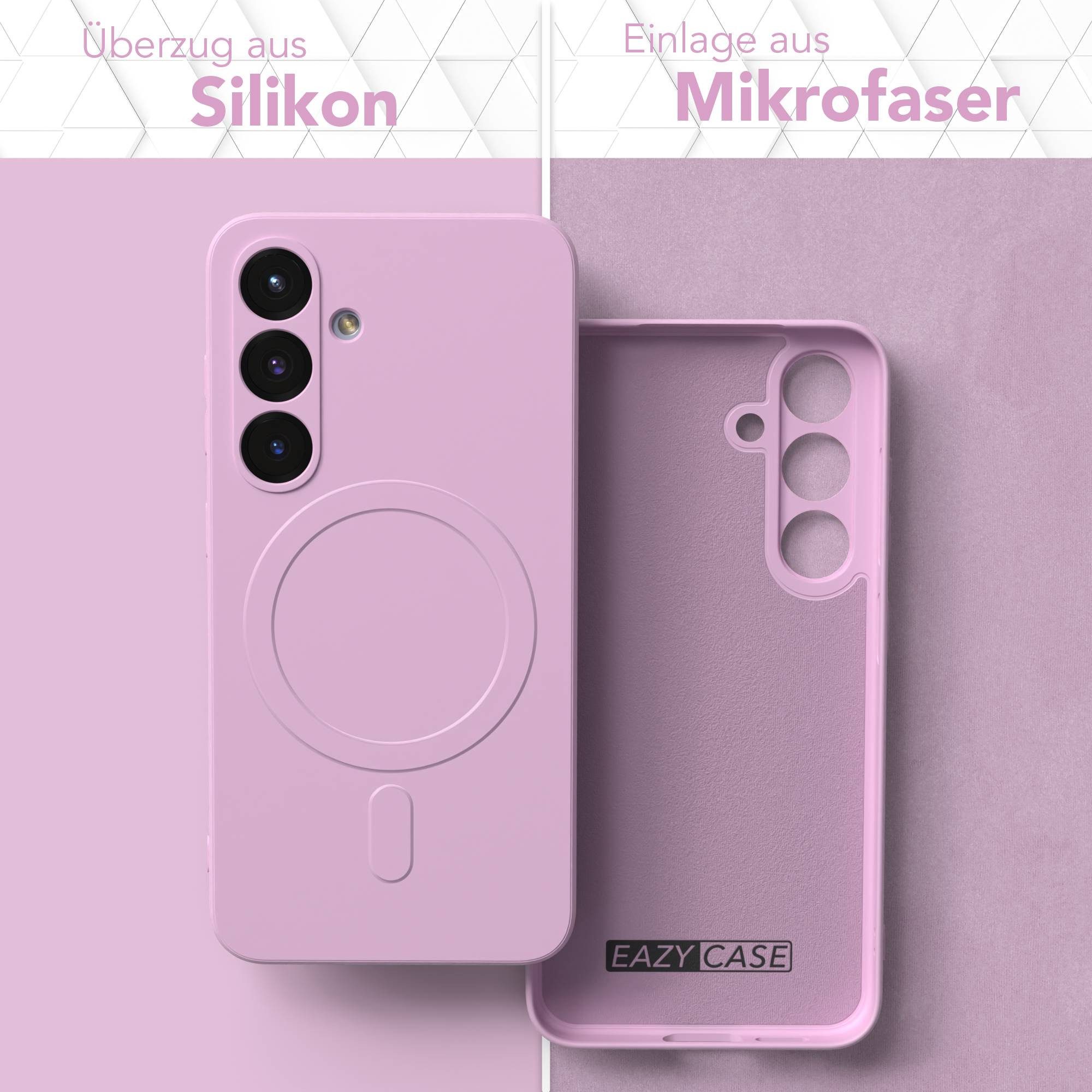 EAZY CASE Handyhülle für Samsung Galaxy S25 Hülle Silikon 6,2 Zoll, MagSafe Slimcover Kameraschutz Qi-Charging Softcover weich Flieder