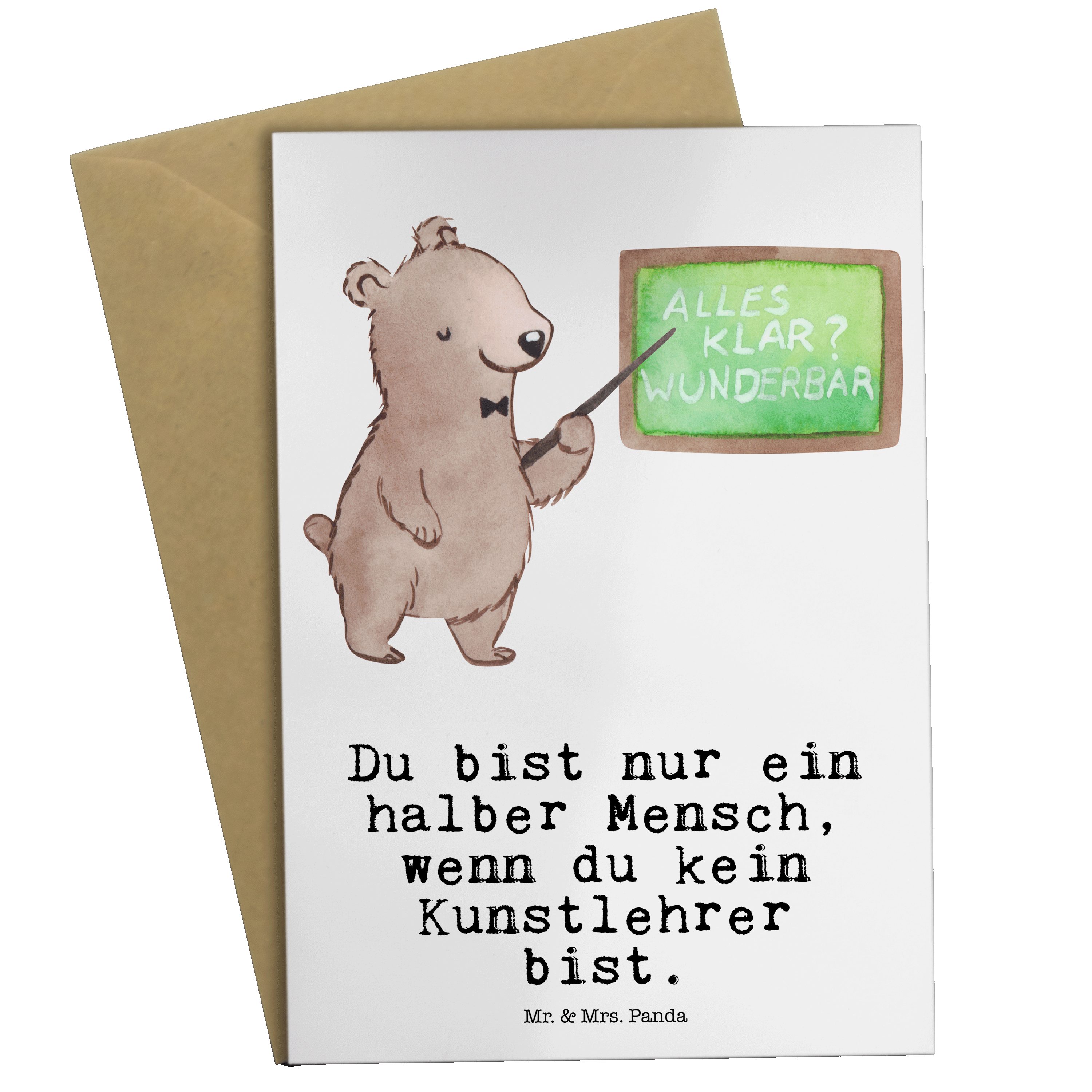 Mr. & Mrs. Panda Grußkarte Kunstlehrer mit Herz - Weiß - Geschenk, Hochzeitskarte, Einladungskar