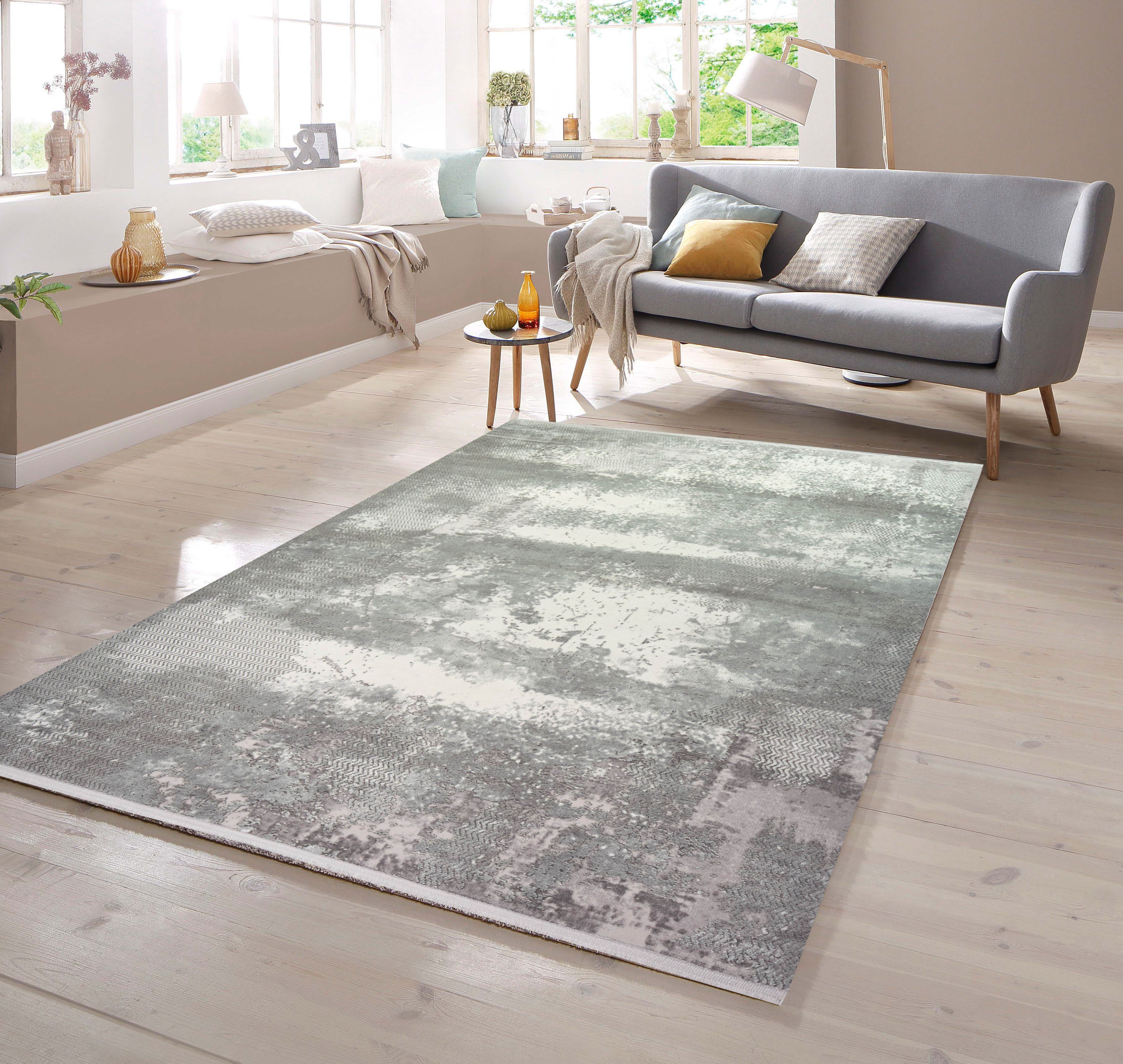 Teppich Teppich abstrakt aus Naturfasern in grau creme, TeppichHome24,  rechteckig