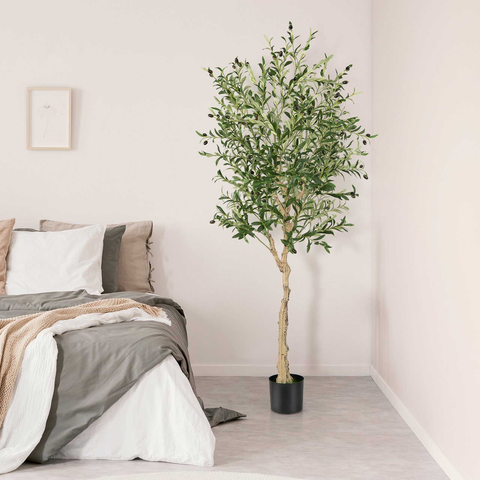 Kunstpflanze Olivenbaum, 182 72 2er, Höhe COSTWAY, mit cm, Früchten