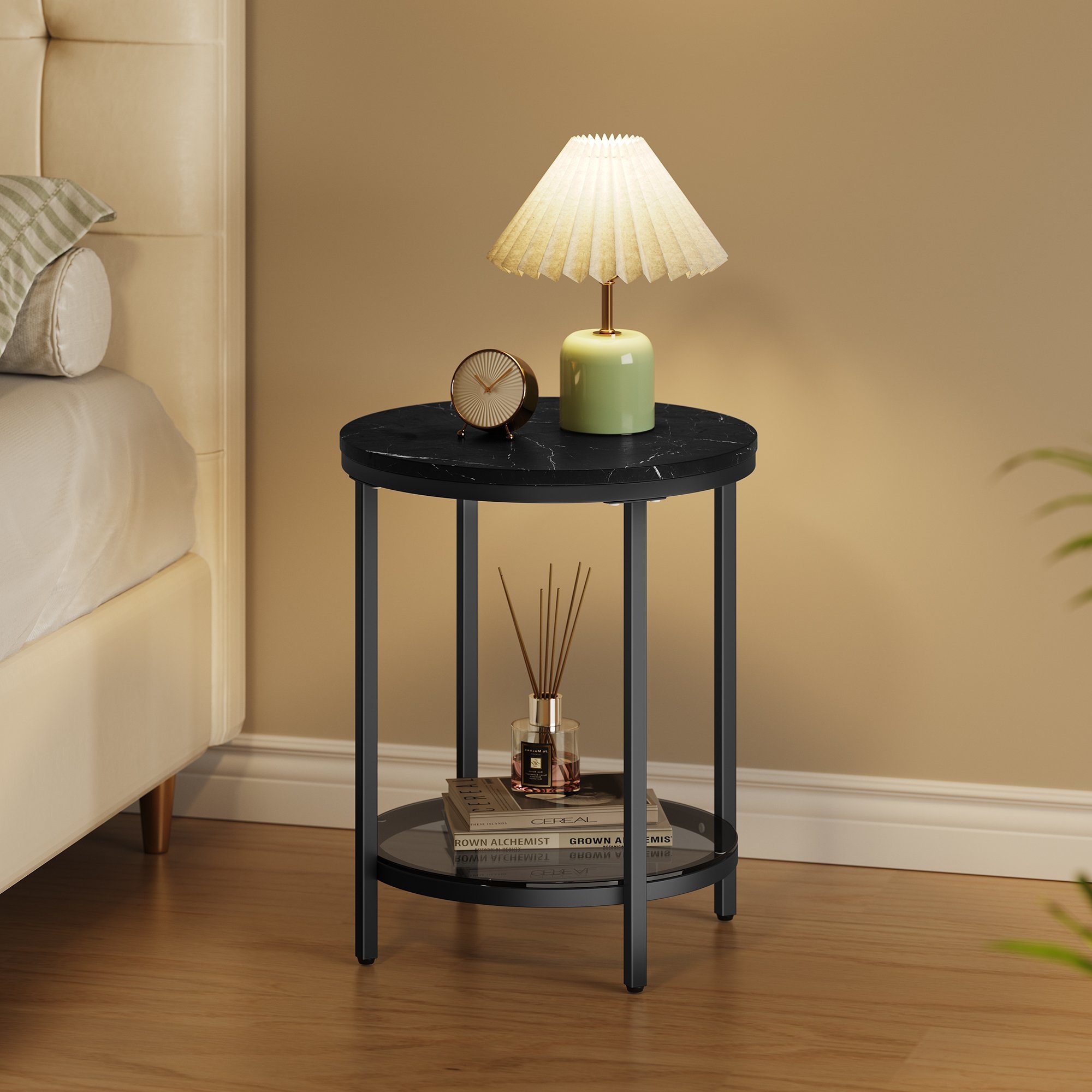 VASAGLE Beistelltisch, 2 Ebenen, Hartglas, Marmoroptik, Ø 45 cm, modern, mi günstig online kaufen