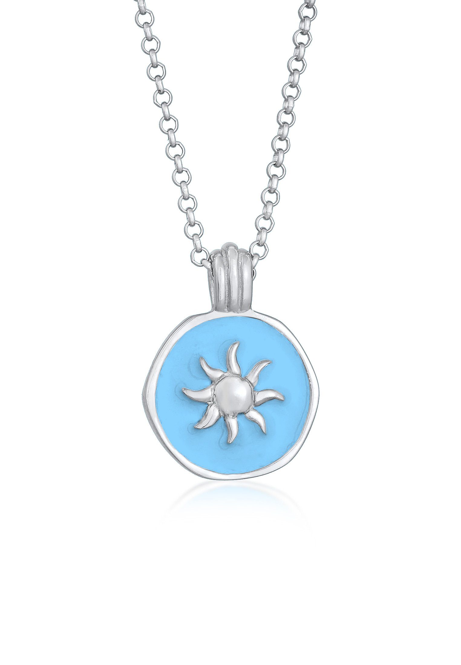 Elli Kette mit Anhänger Sonne Münze Emaille 925 Silber, Sonne günstig online kaufen